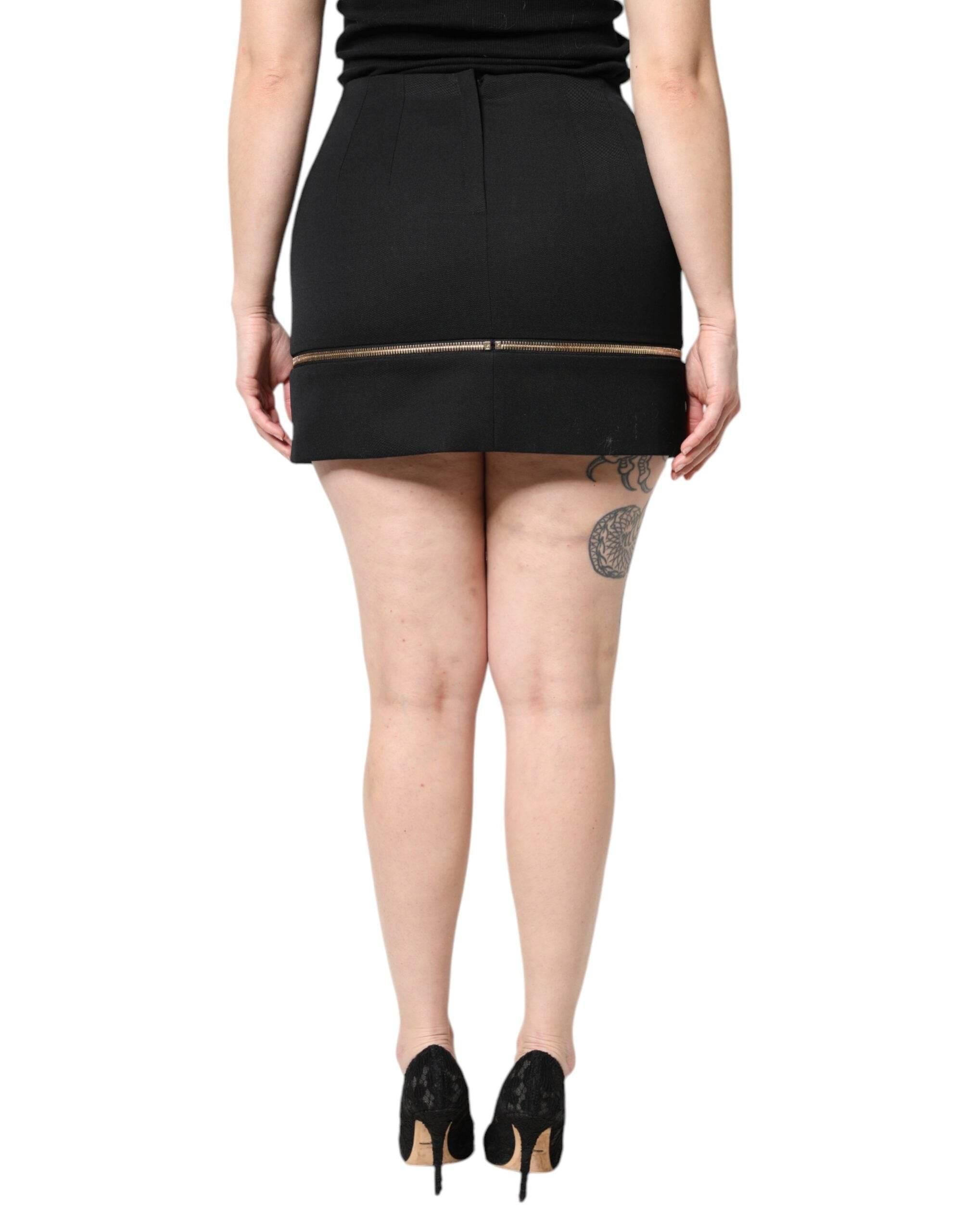 Dolce & Gabbana Black Virgin Wool High Waisted Mini Skirt - Hilstor