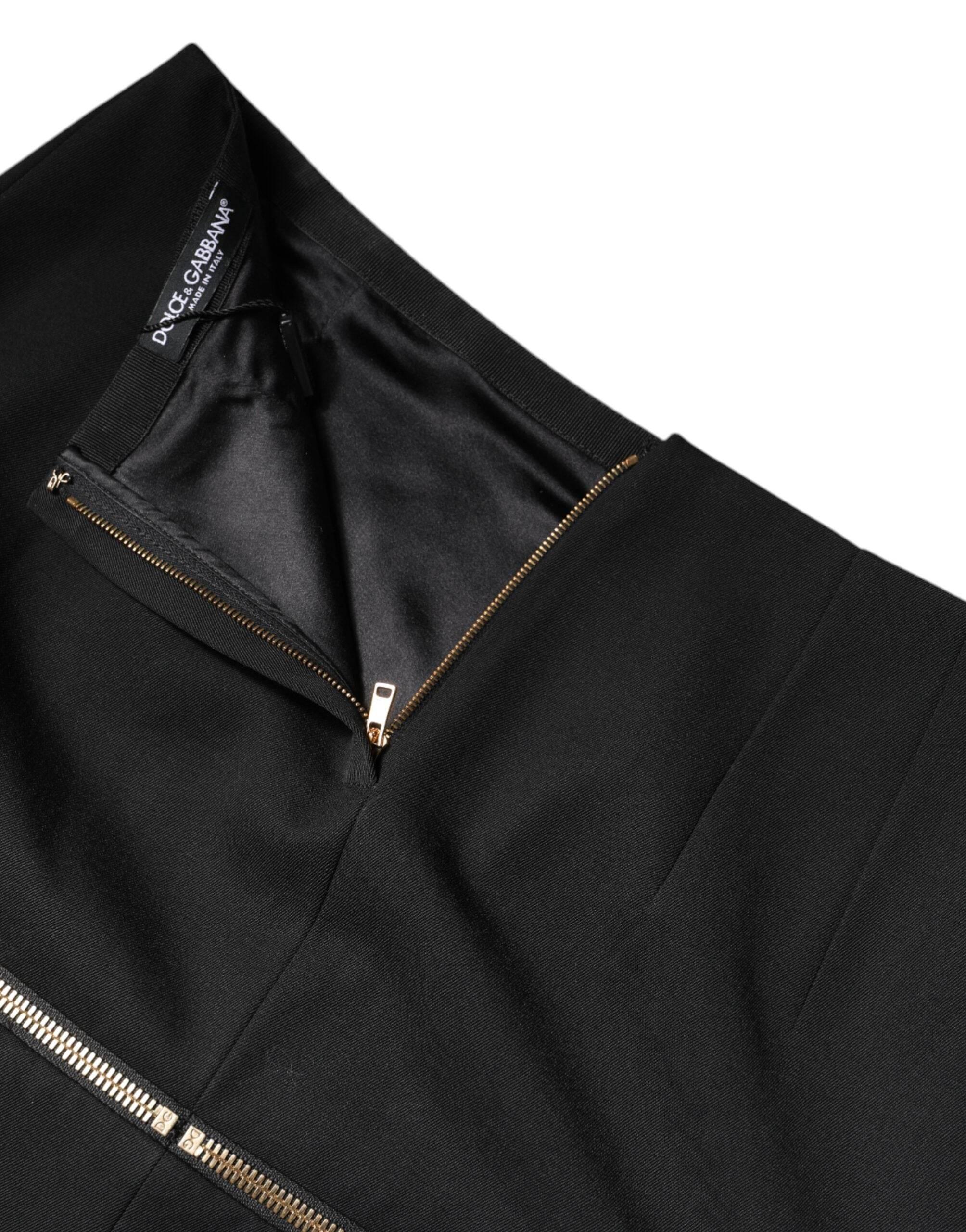 Dolce & Gabbana Black Virgin Wool High Waisted Mini Skirt - Hilstor