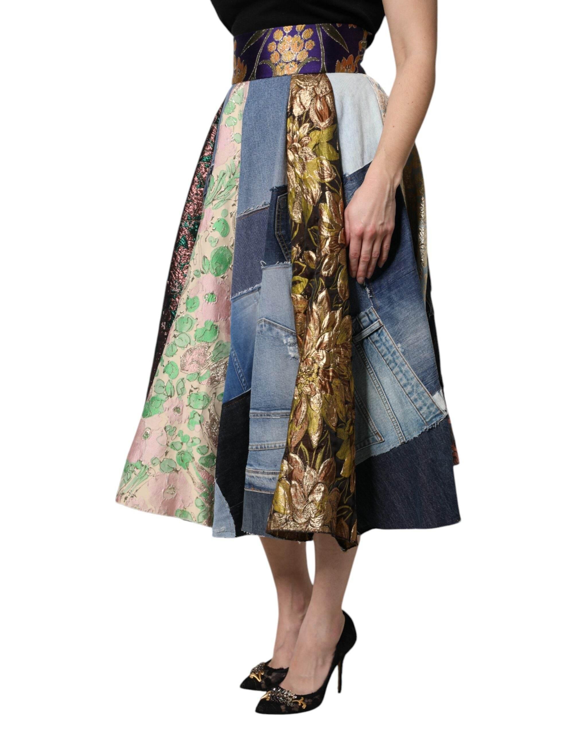 Dolce & Gabbana Multicolor Patchwork High Waisted Midi Skirt - Hilstor
