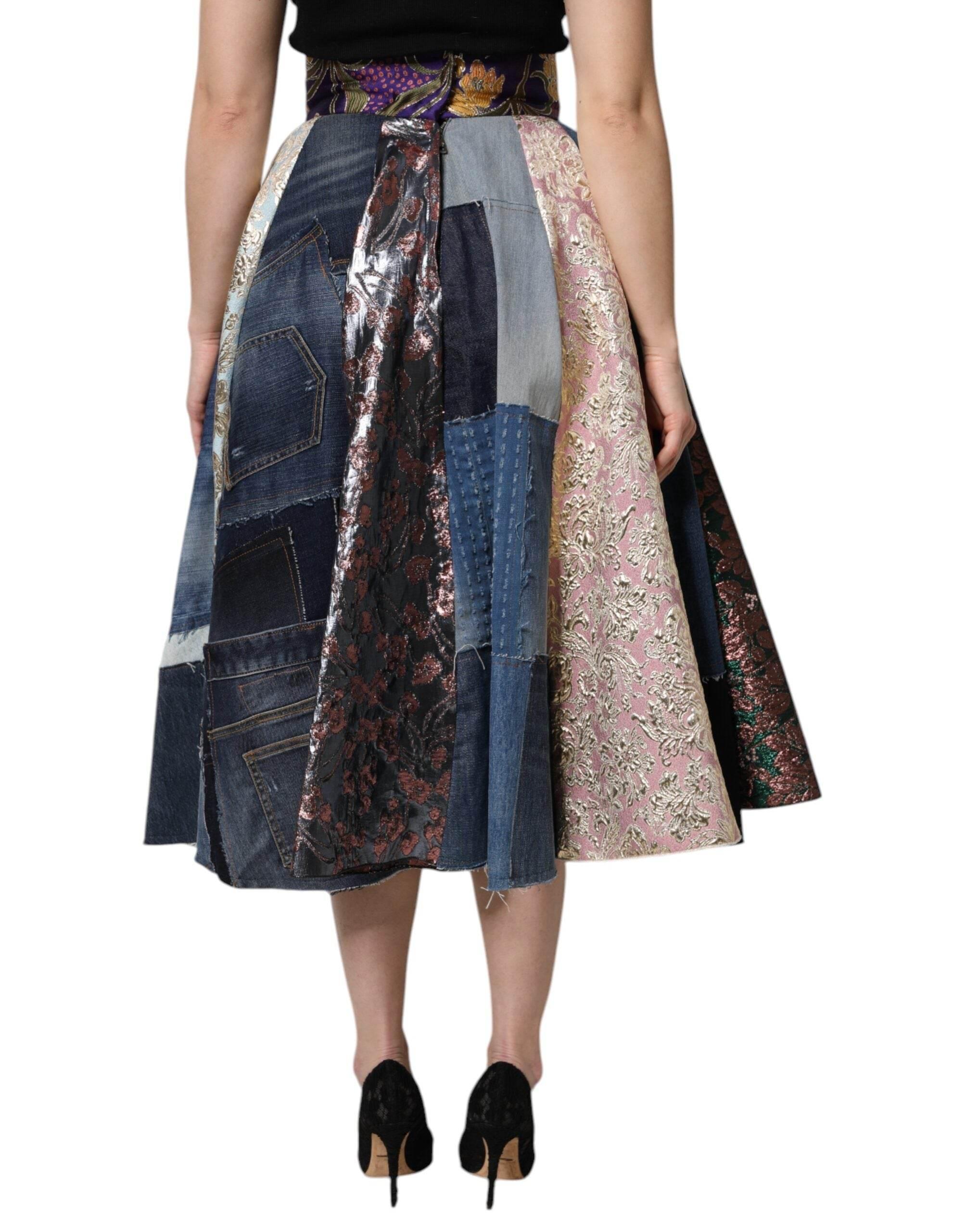 Dolce & Gabbana Multicolor Patchwork High Waisted Midi Skirt - Hilstor