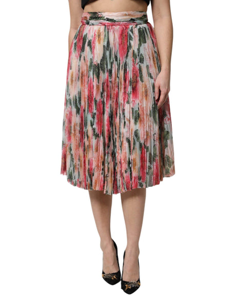 Dolce & Gabbana Multicolor Silk Floral High Waist Midi Skirt - Hilstor