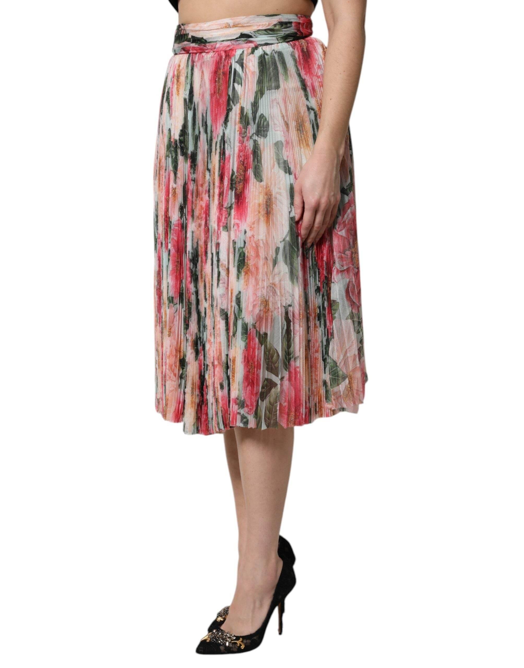 Dolce & Gabbana Multicolor Silk Floral High Waist Midi Skirt - Hilstor