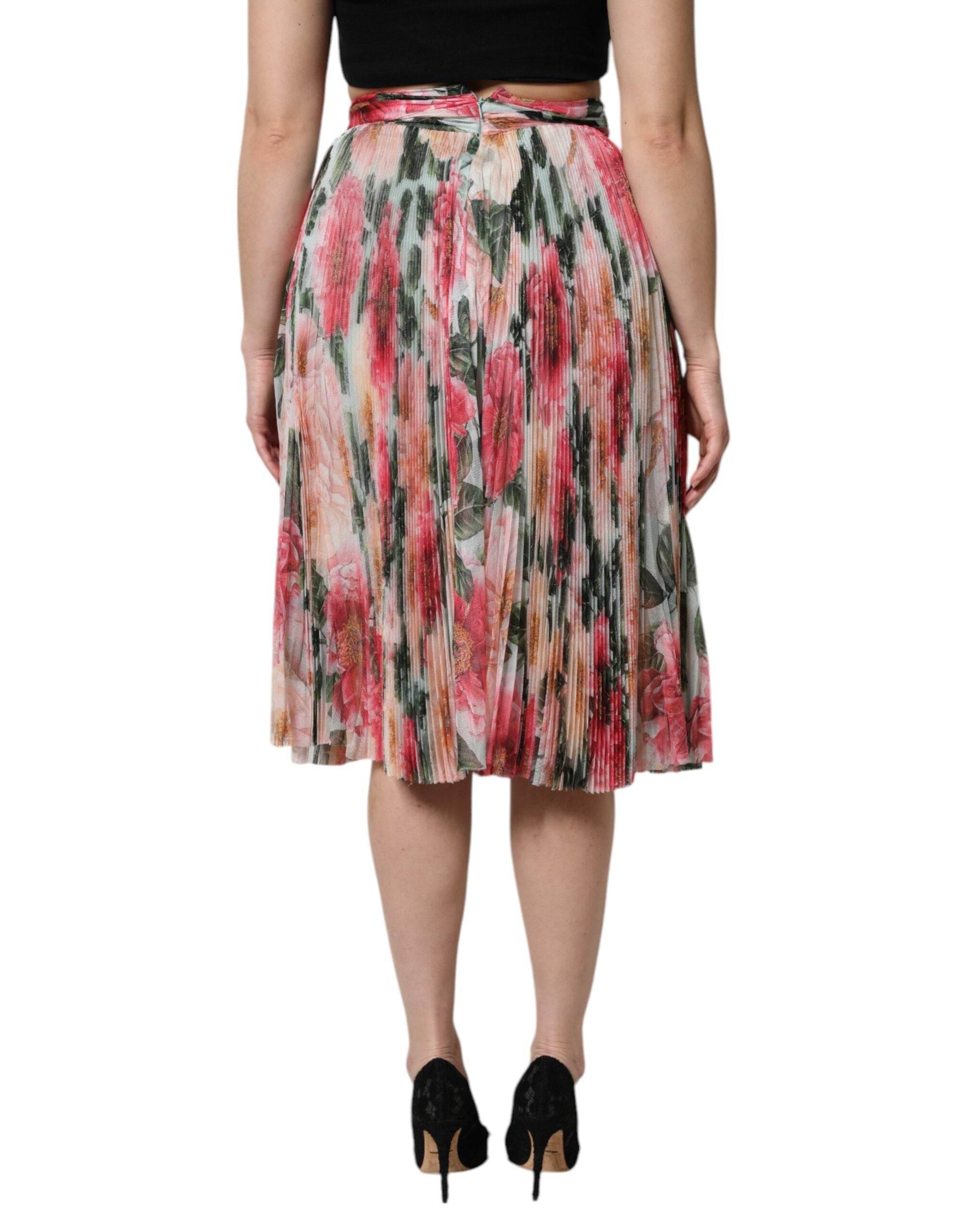 Dolce & Gabbana Multicolor Silk Floral High Waist Midi Skirt - Hilstor