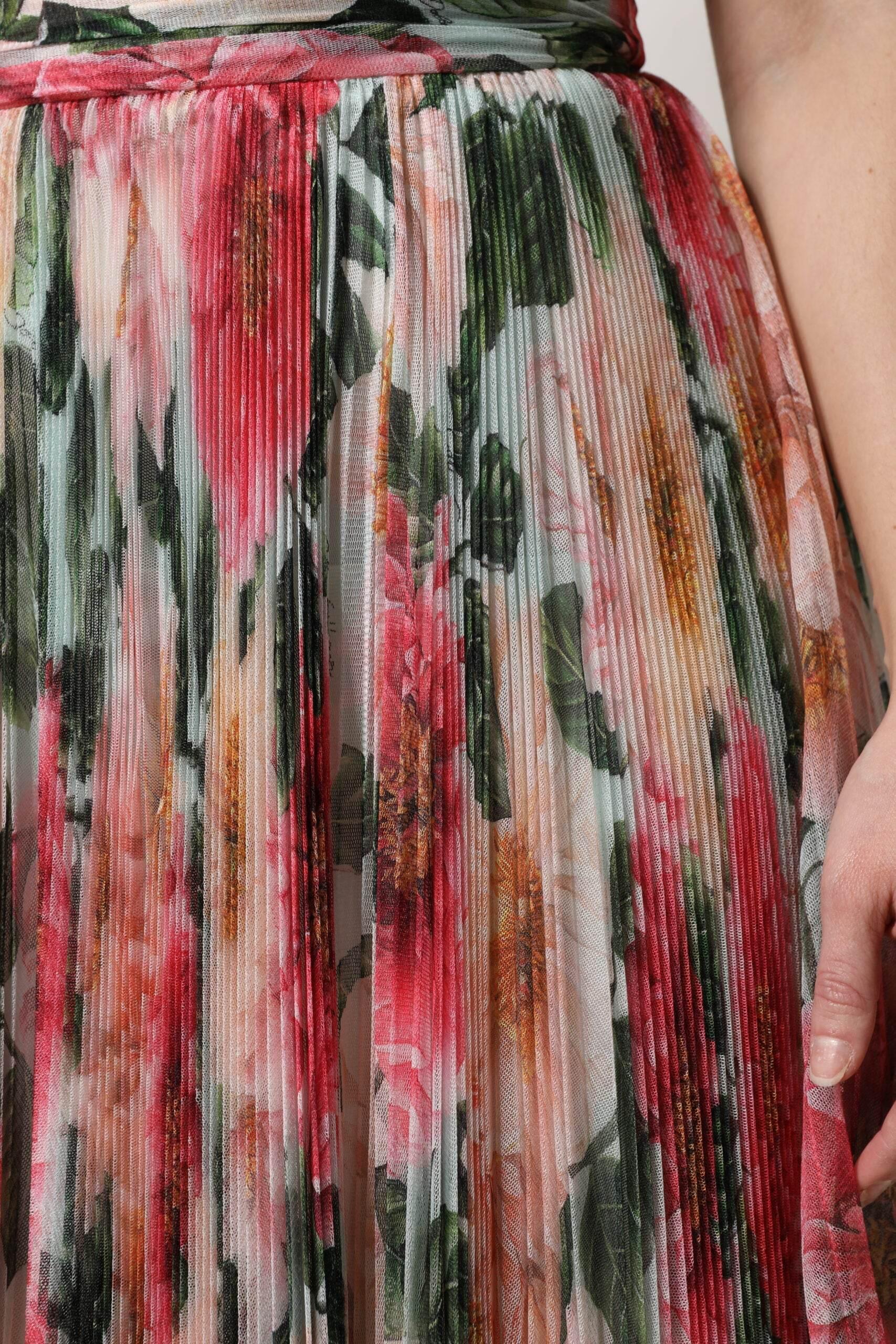 Dolce & Gabbana Multicolor Silk Floral High Waist Midi Skirt - Hilstor