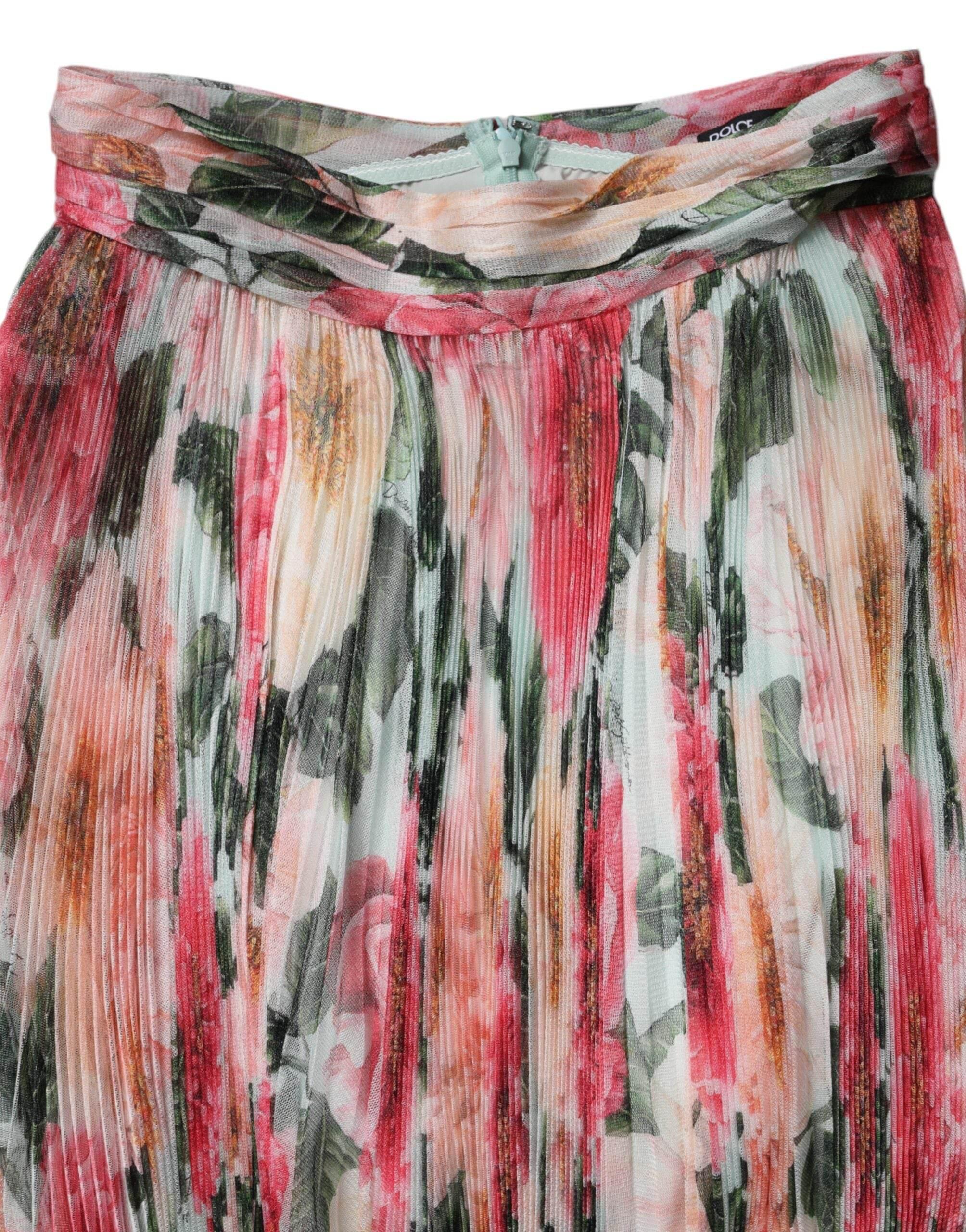Dolce & Gabbana Multicolor Silk Floral High Waist Midi Skirt - Hilstor