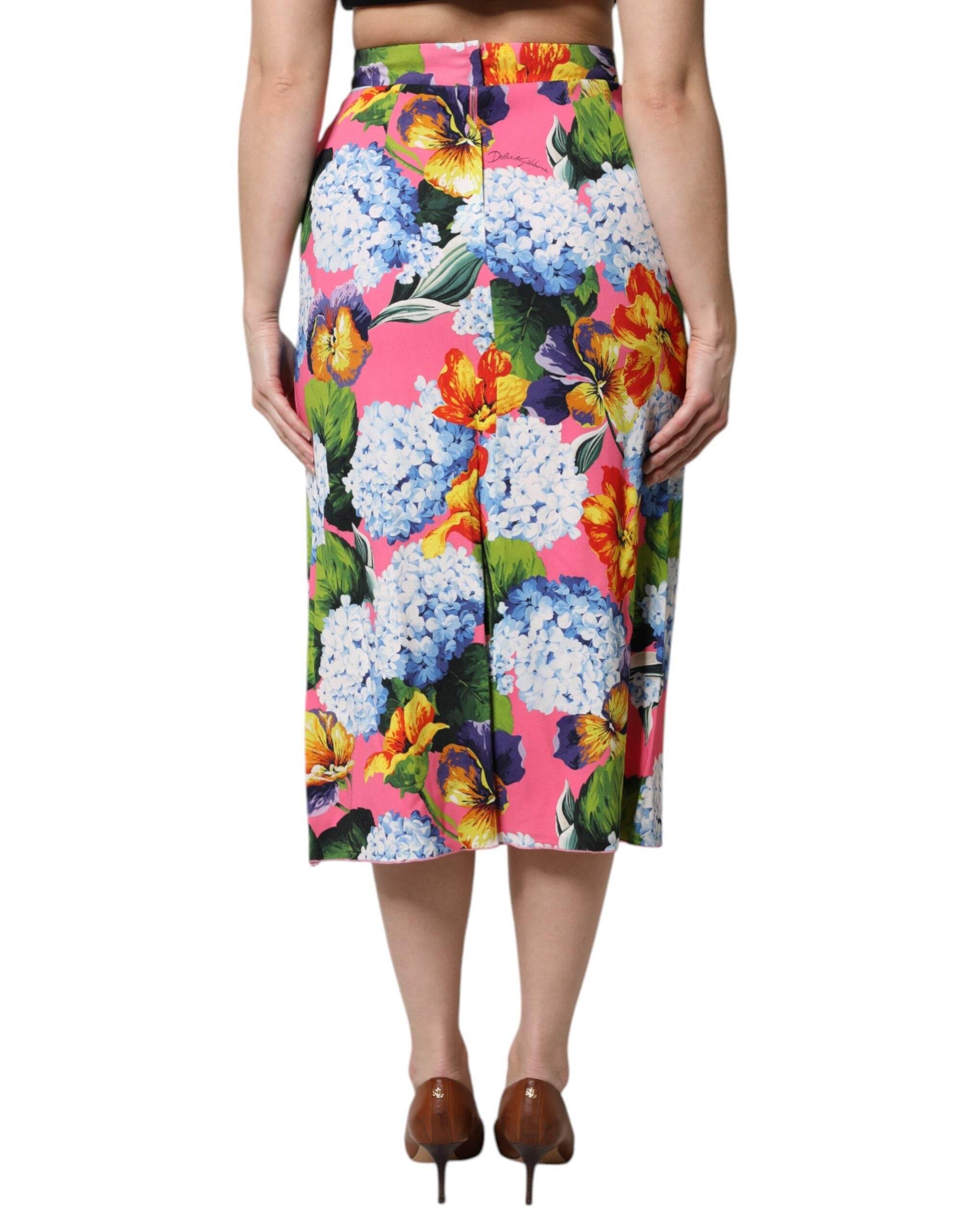 Dolce & Gabbana Multicolor Floral Print High Waist Midi Skirt - Hilstor