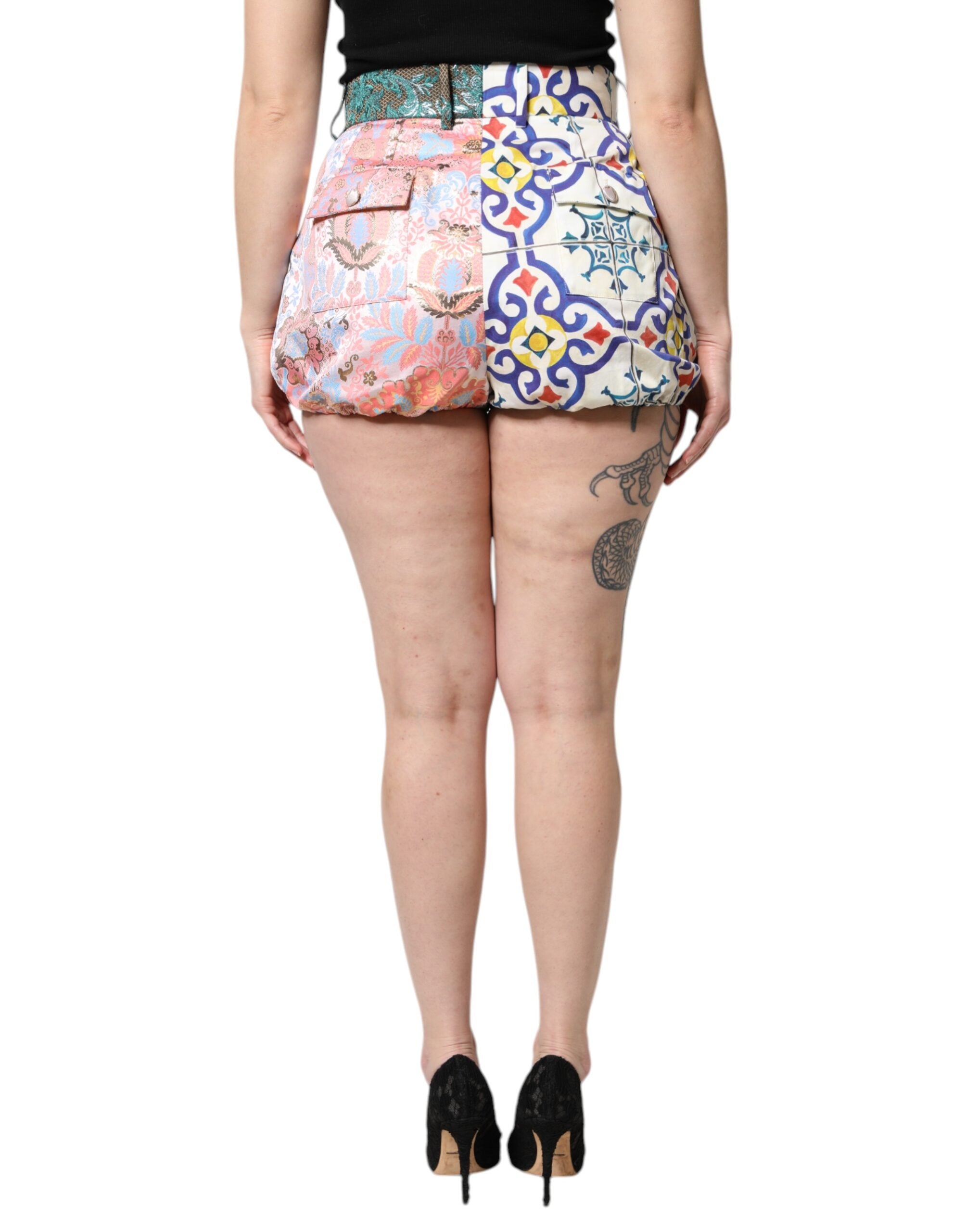 Dolce &amp; Gabbana Multicolor Bomuld Patchwork Hot Pants Shorts