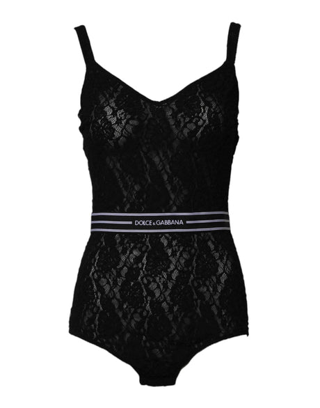 Dolce & Gabbana Black Lace Branded Elastic Lingerie Bodysuit Underwear - Hilstor