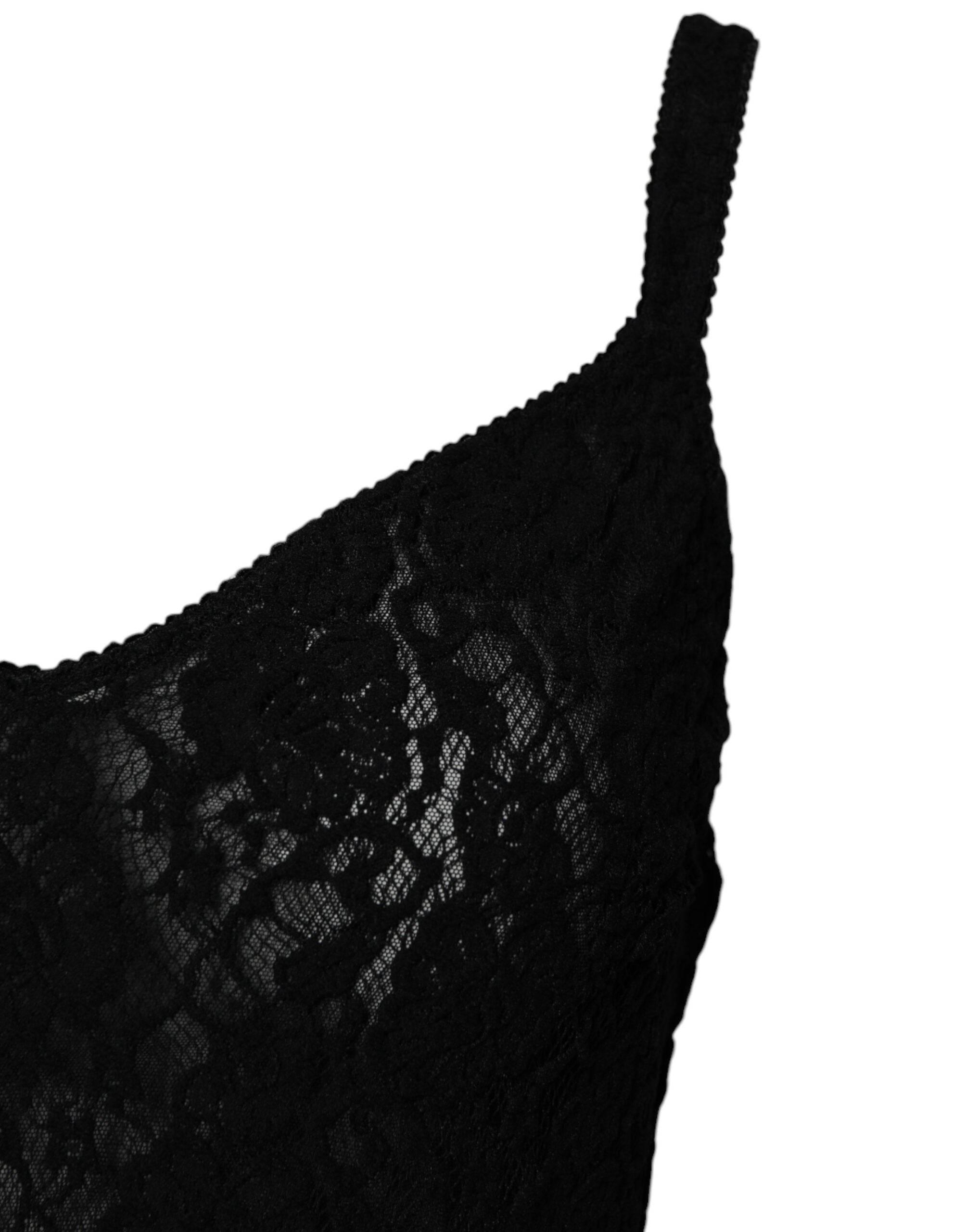 Dolce & Gabbana Black Lace Branded Elastic Lingerie Bodysuit Underwear - Hilstor