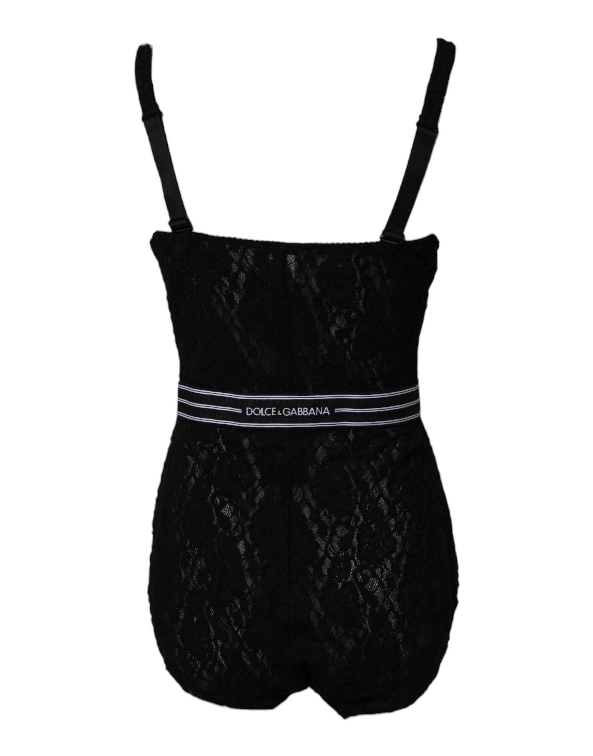 Dolce & Gabbana Black Lace Branded Elastic Lingerie Bodysuit Underwear - Hilstor