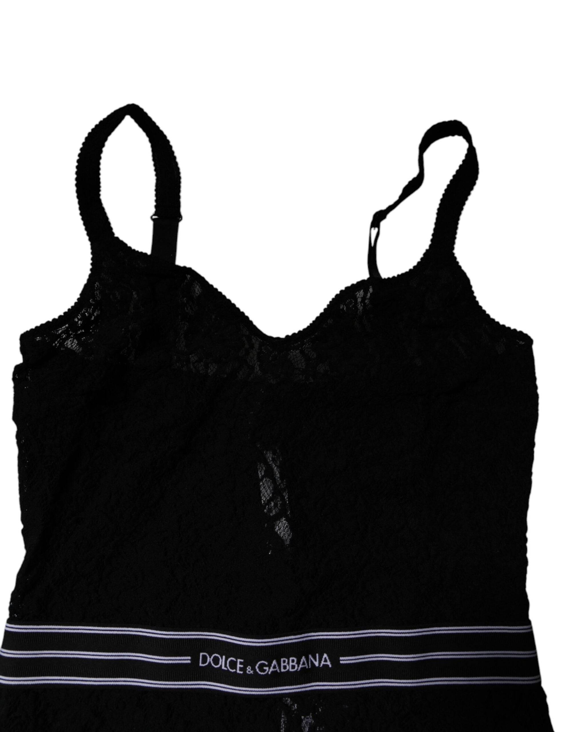 Dolce & Gabbana Black Lace Branded Elastic Lingerie Bodysuit Underwear - Hilstor