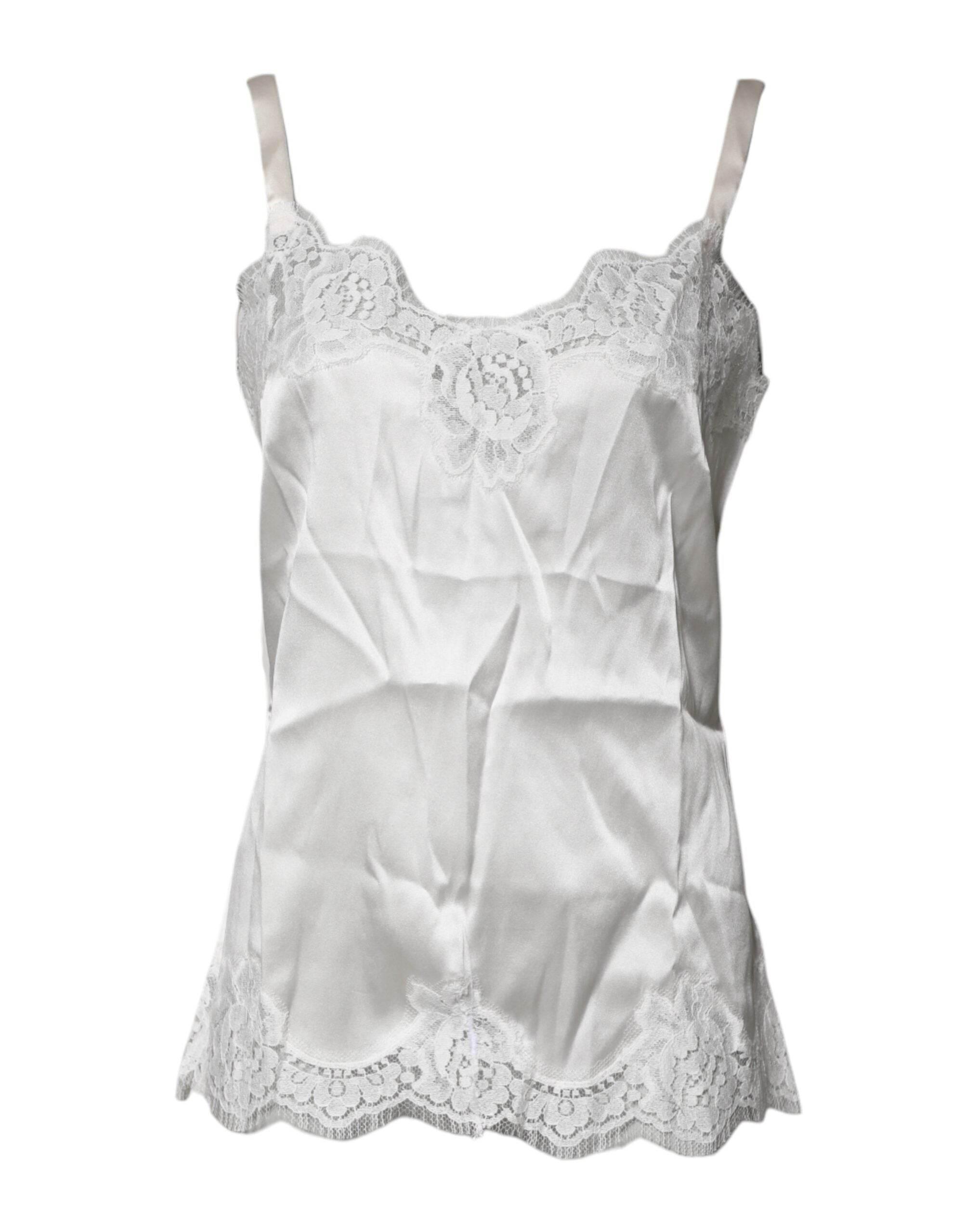 Dolce & Gabbana Top Hvid Satin Blonde Tank Lingeri Undertøj