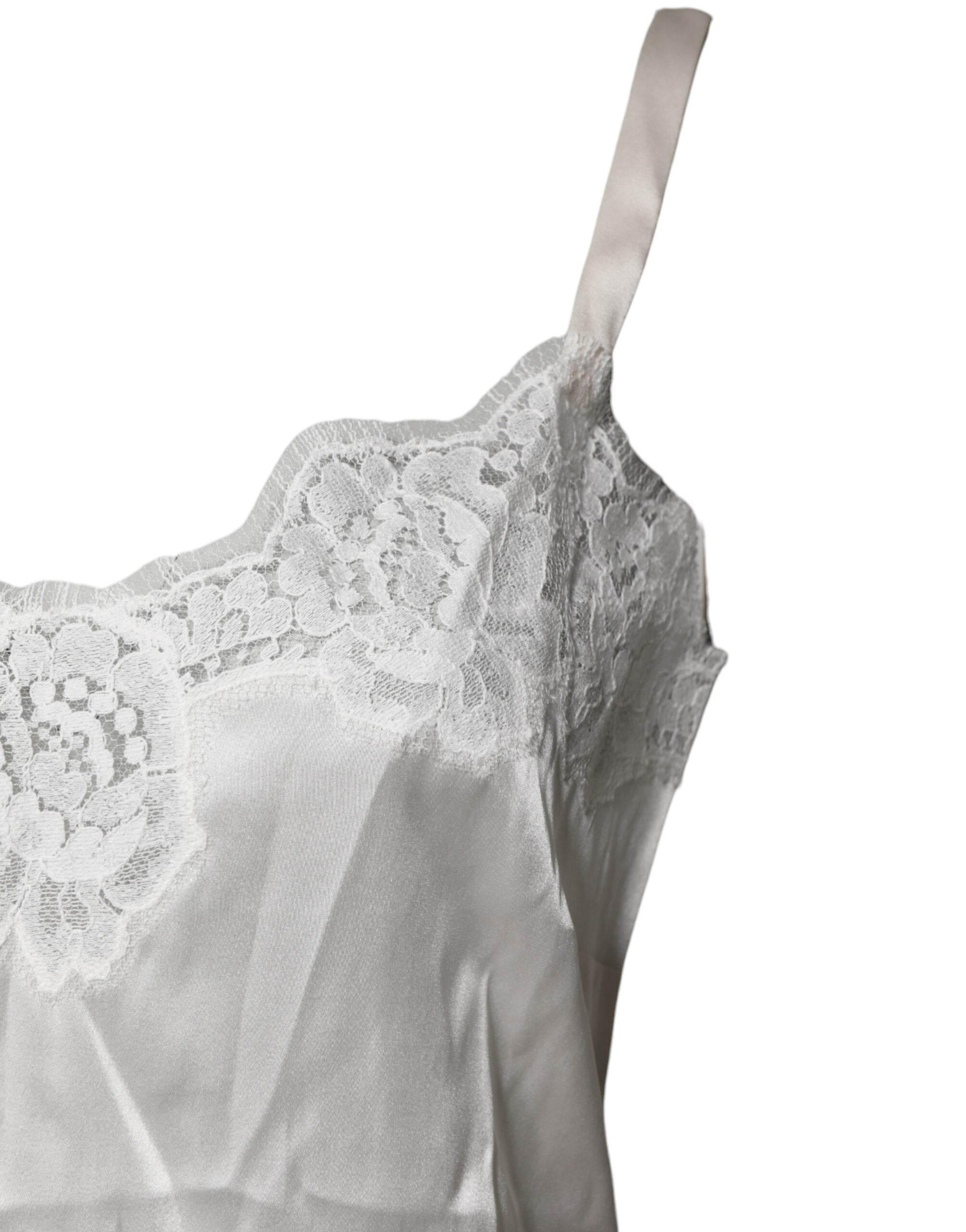 Dolce & Gabbana Top Hvid Satin Blonde Tank Lingeri Undertøj