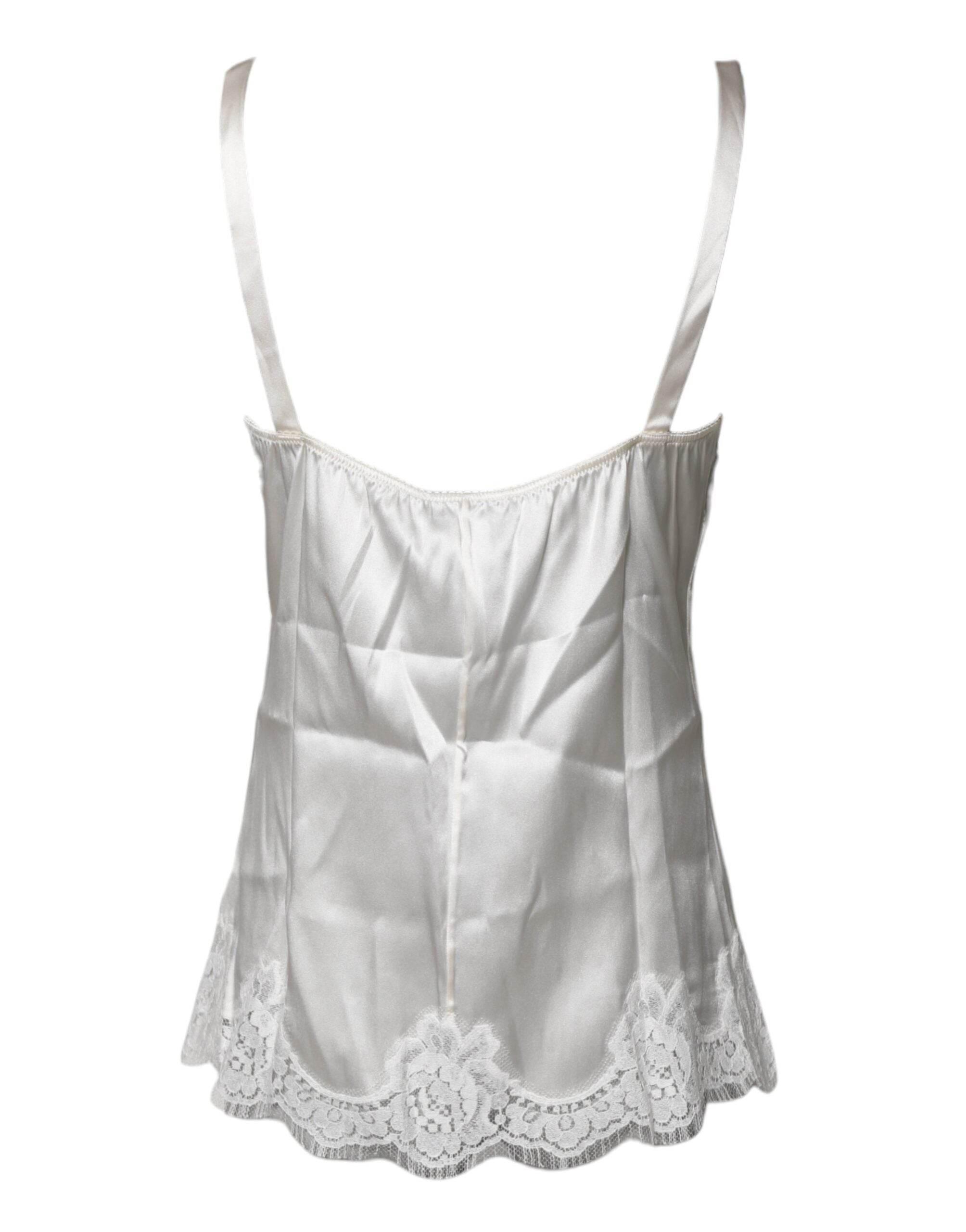 Dolce & Gabbana Top Hvid Satin Blonde Tank Lingeri Undertøj