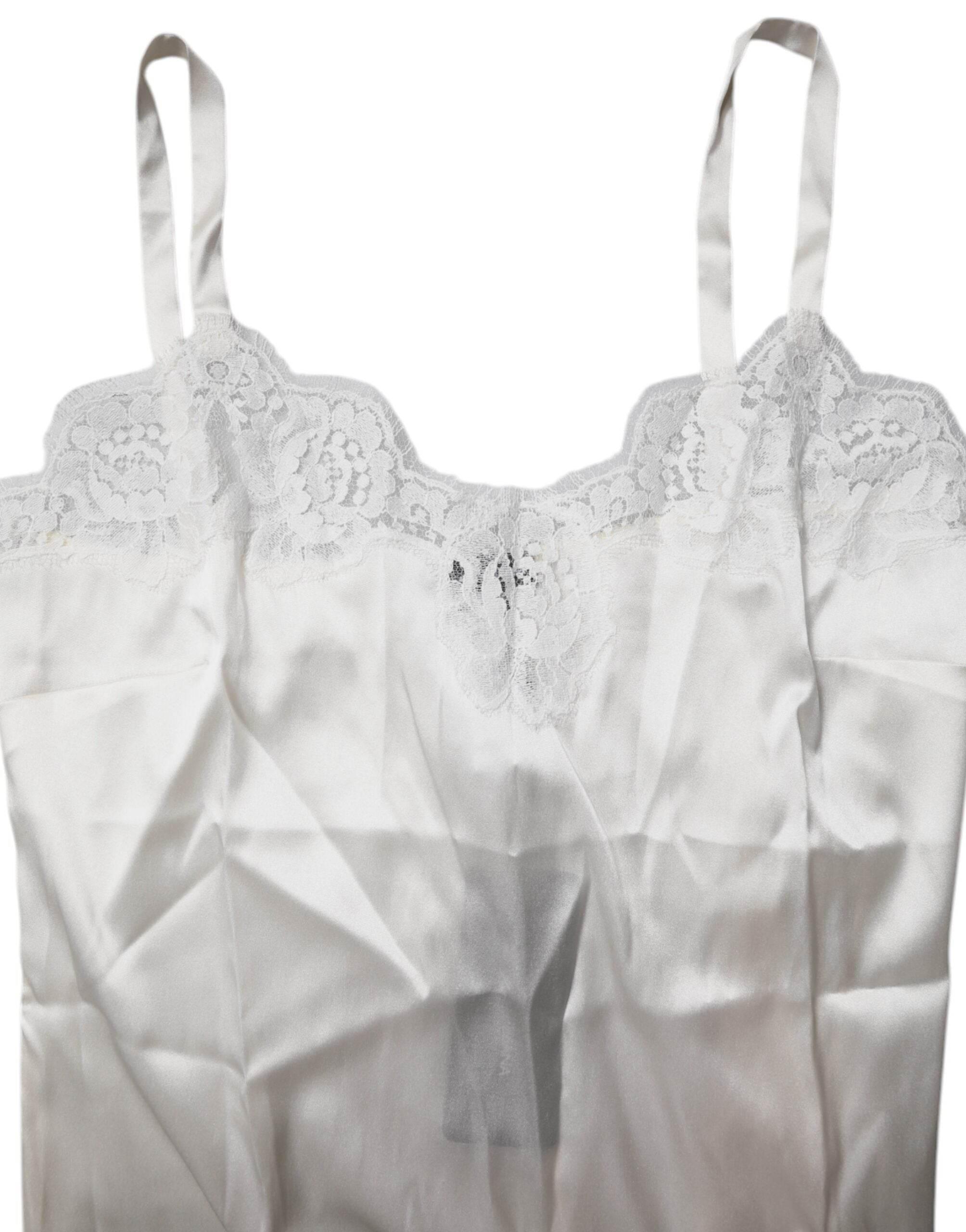 Dolce & Gabbana Top Hvid Satin Blonde Tank Lingeri Undertøj