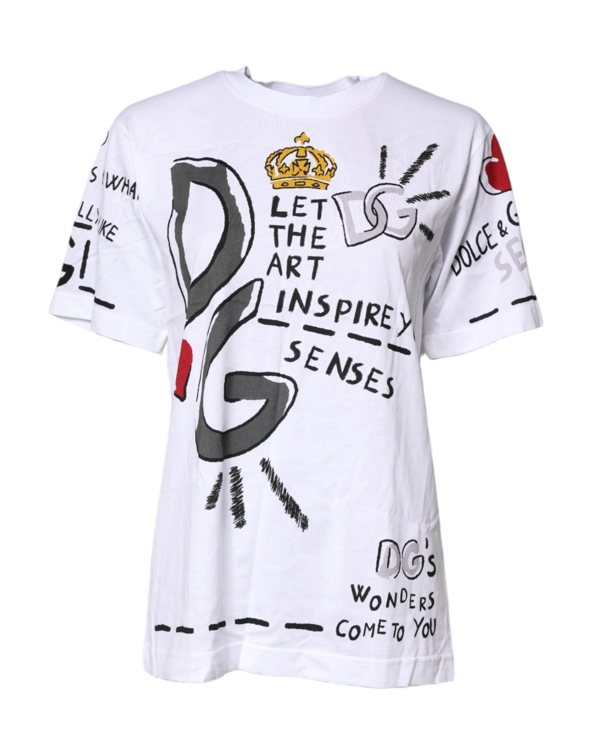 Dolce & Gabbana White Short-Sleeved Printed Jersey T-shirt - Hilstor