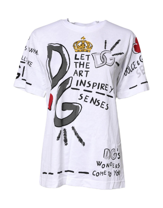 Dolce & Gabbana White Short-Sleeved Printed Jersey T-shirt - Hilstor