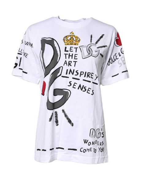 Dolce & Gabbana White Short-Sleeved Printed Jersey T-shirt - Hilstor