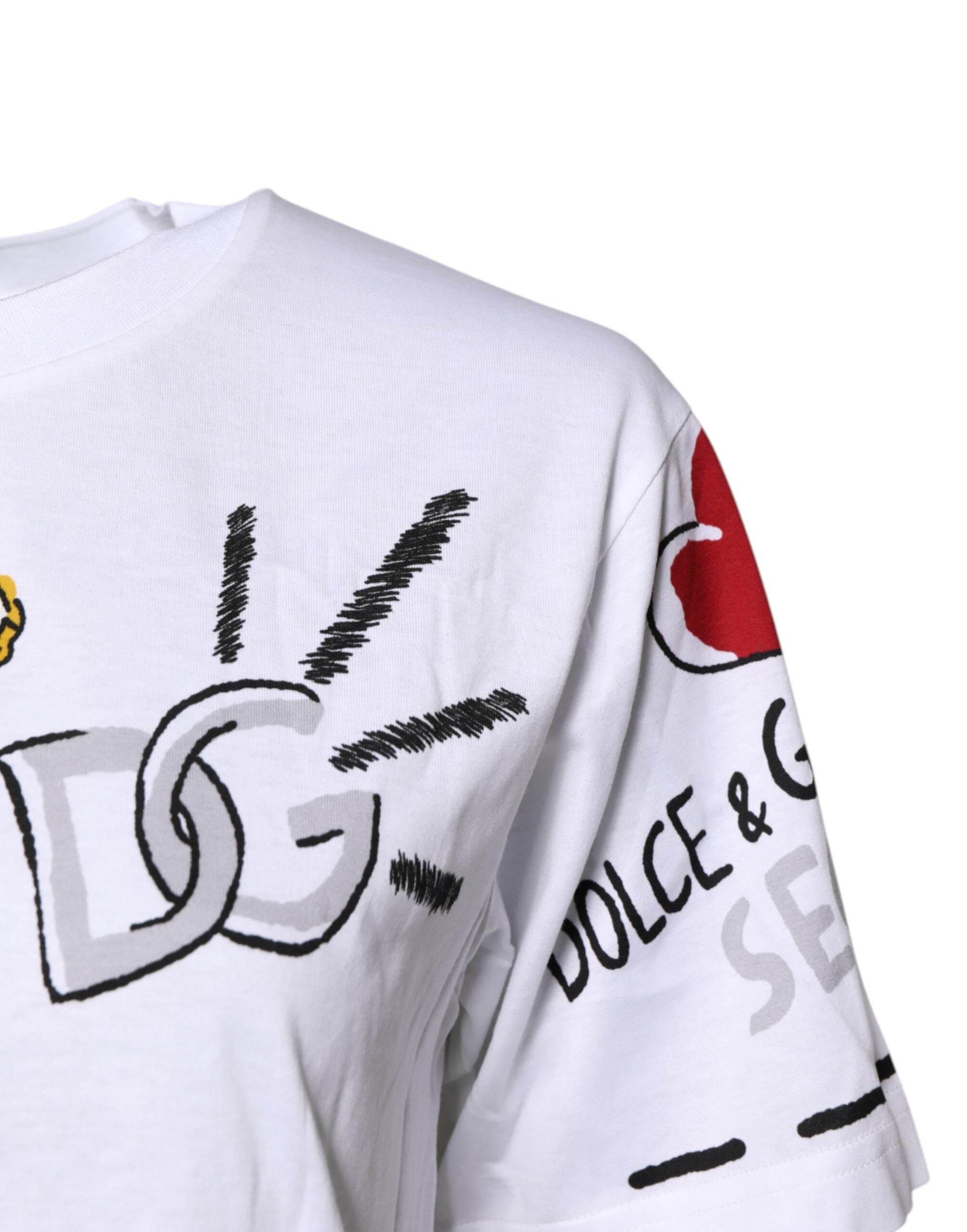 Dolce & Gabbana White Short-Sleeved Printed Jersey T-shirt - Hilstor