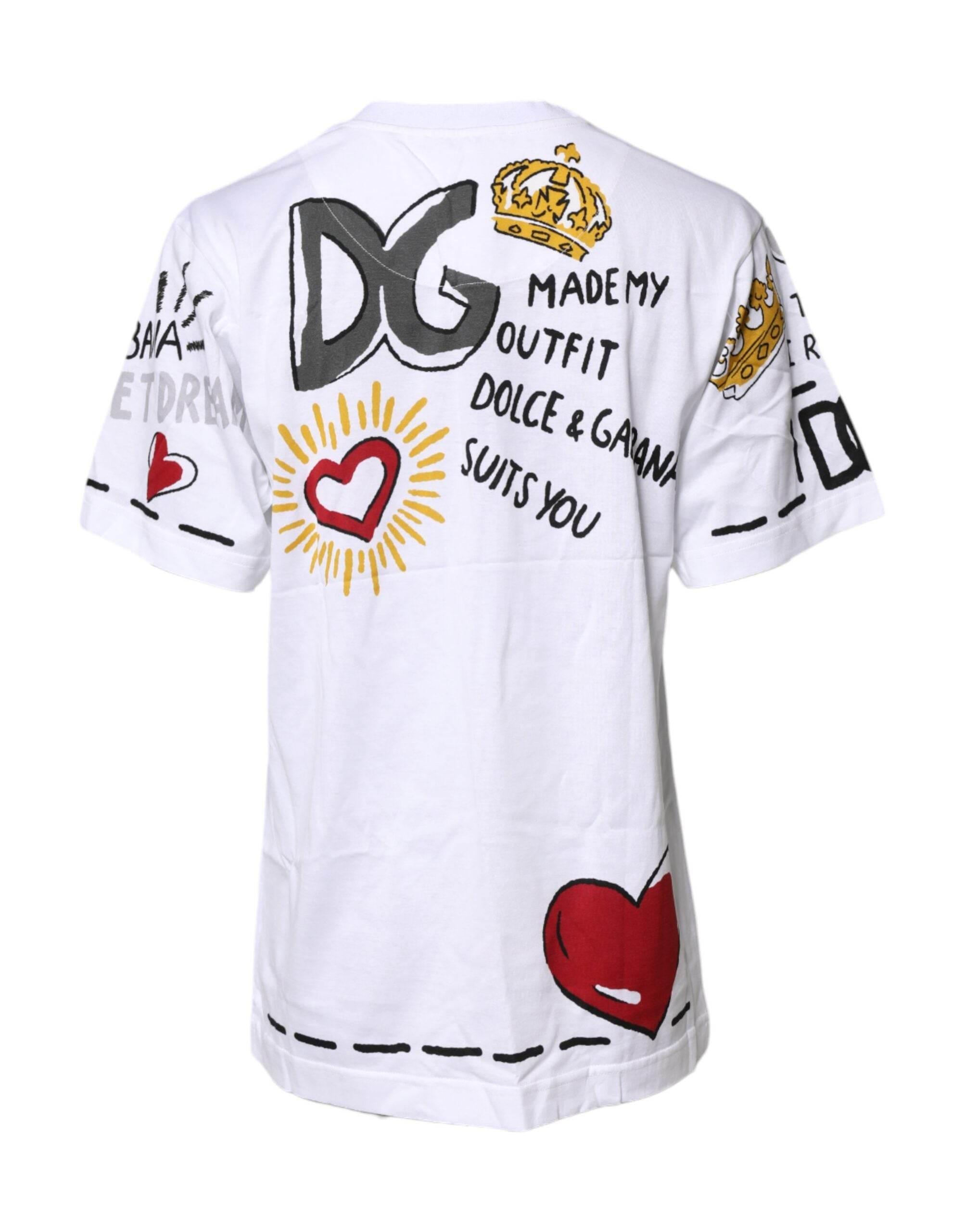 Dolce & Gabbana White Short-Sleeved Printed Jersey T-shirt - Hilstor