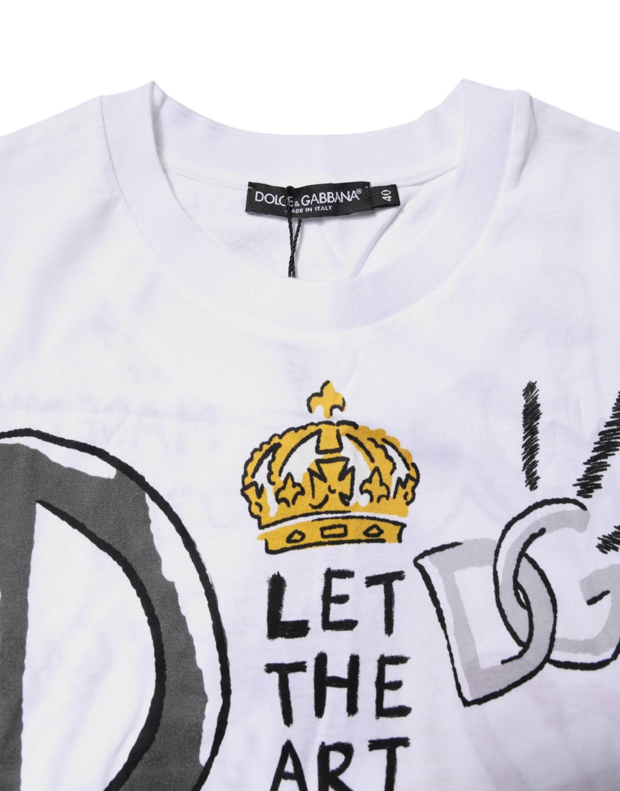 Dolce & Gabbana White Short-Sleeved Printed Jersey T-shirt - Hilstor