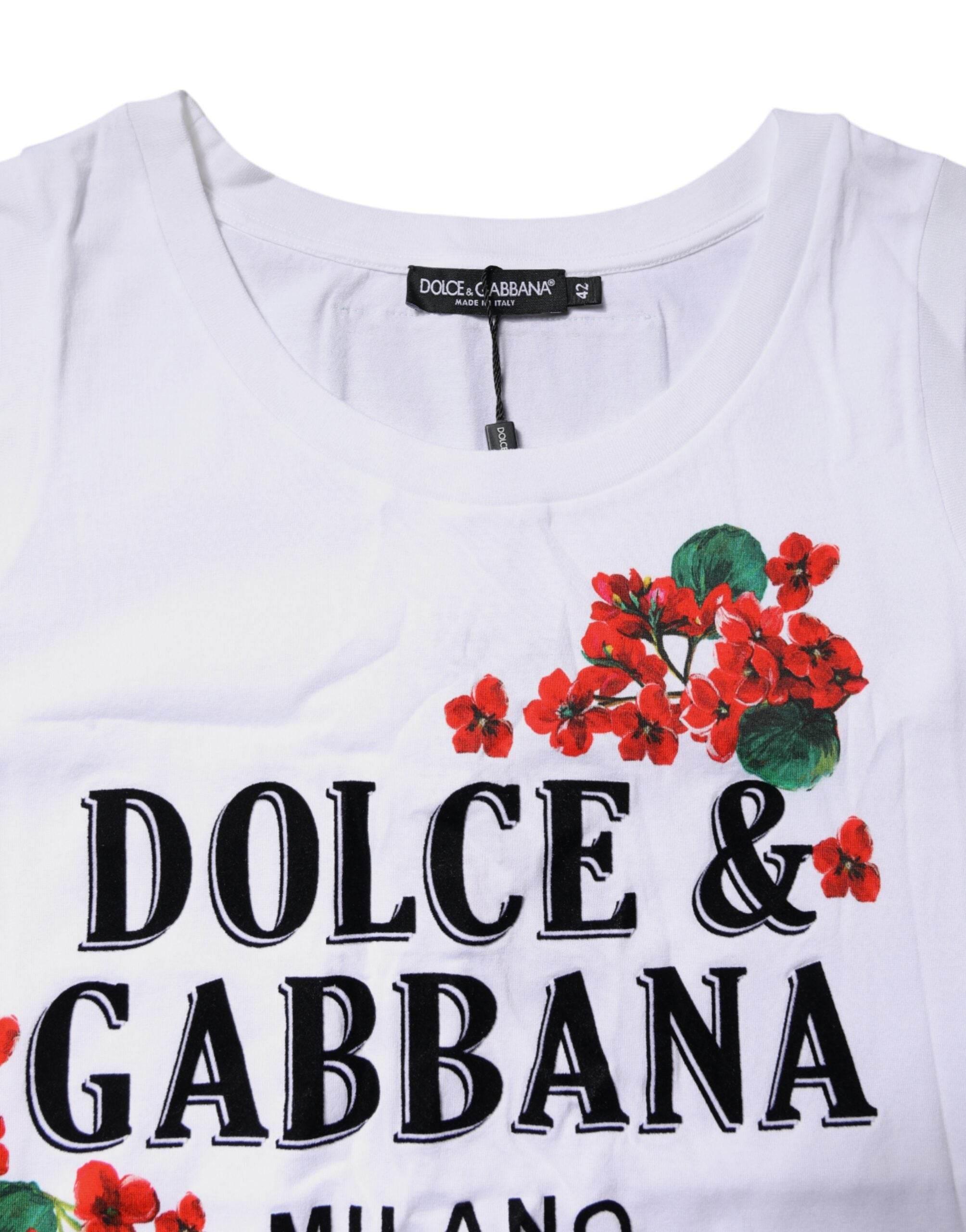 Dolce & Gabbana White Floral Printed Cotton Sleeveless T-shirt - Hilstor