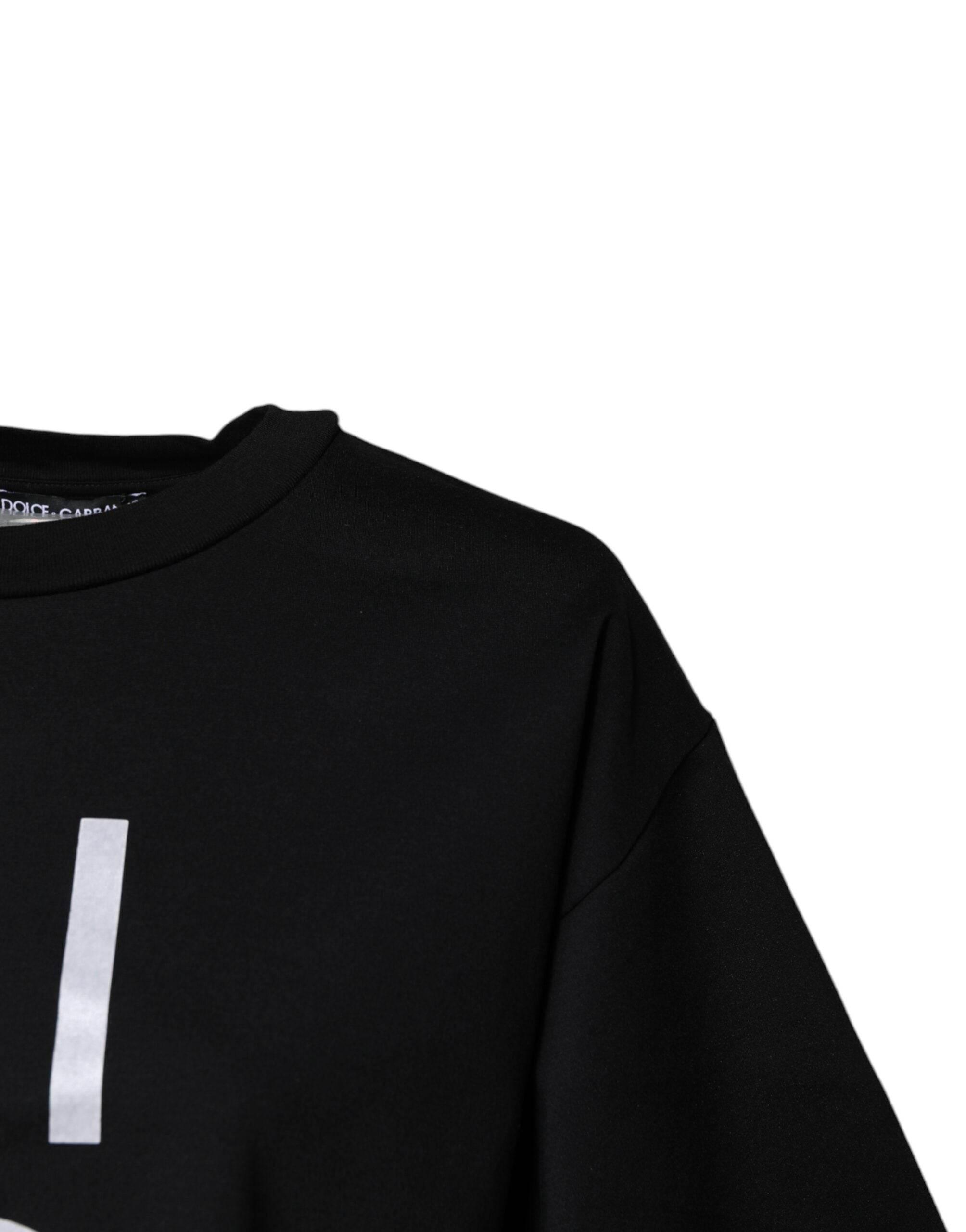 Dolce & Gabbana Black Printed Cotton Crew Neck Tee T-shirt - Hilstor
