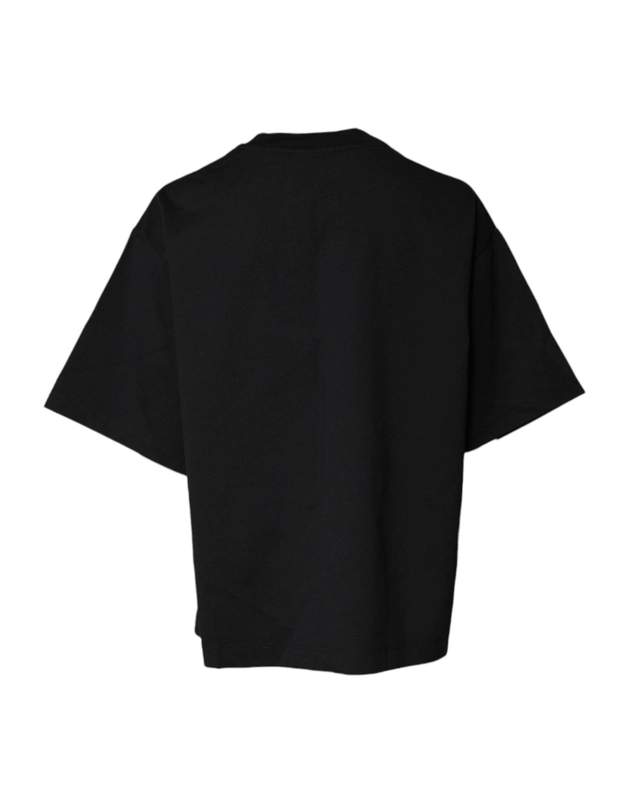 Dolce & Gabbana Black Printed Cotton Crew Neck Tee T-shirt - Hilstor