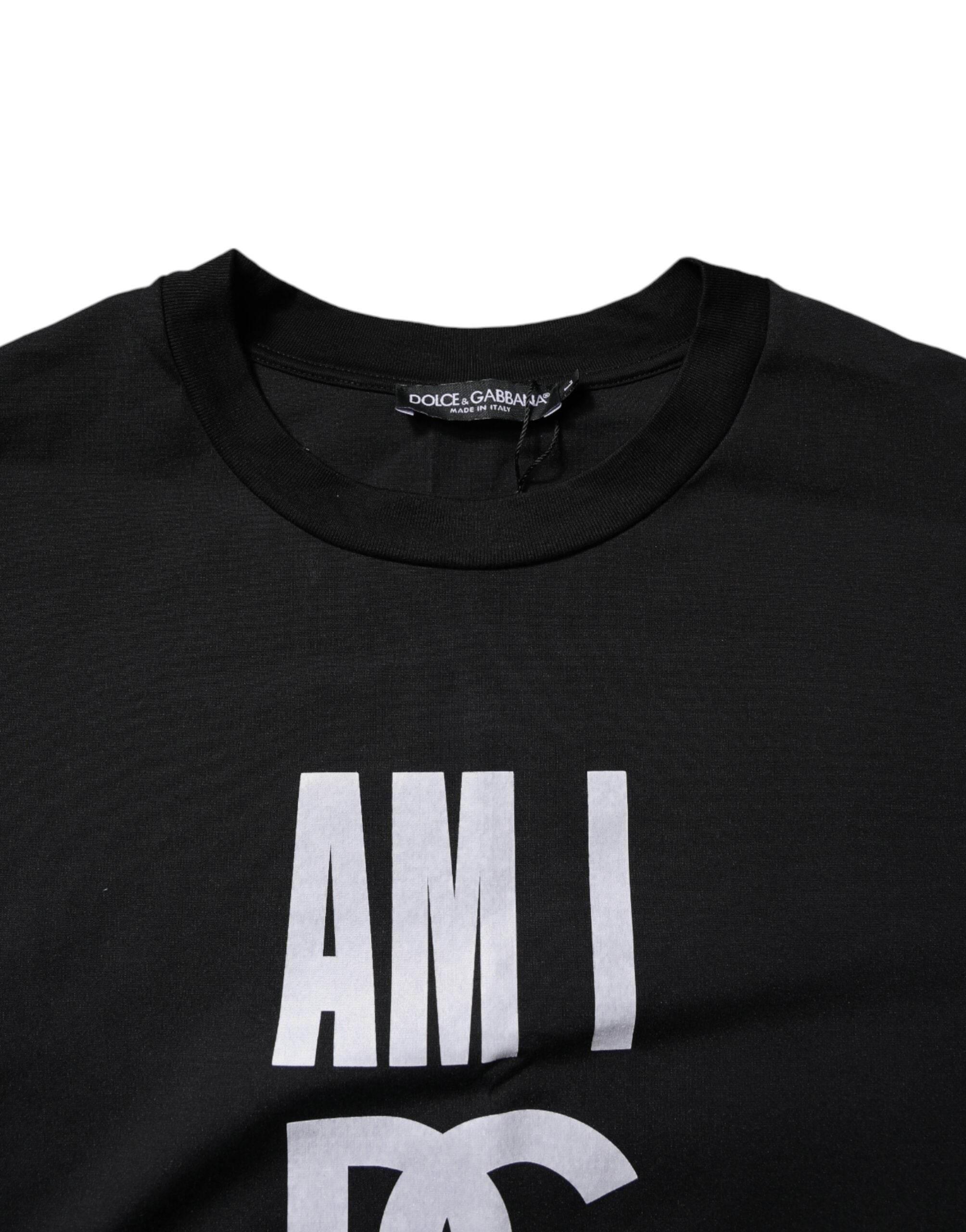 Dolce & Gabbana Black Printed Cotton Crew Neck Tee T-shirt - Hilstor