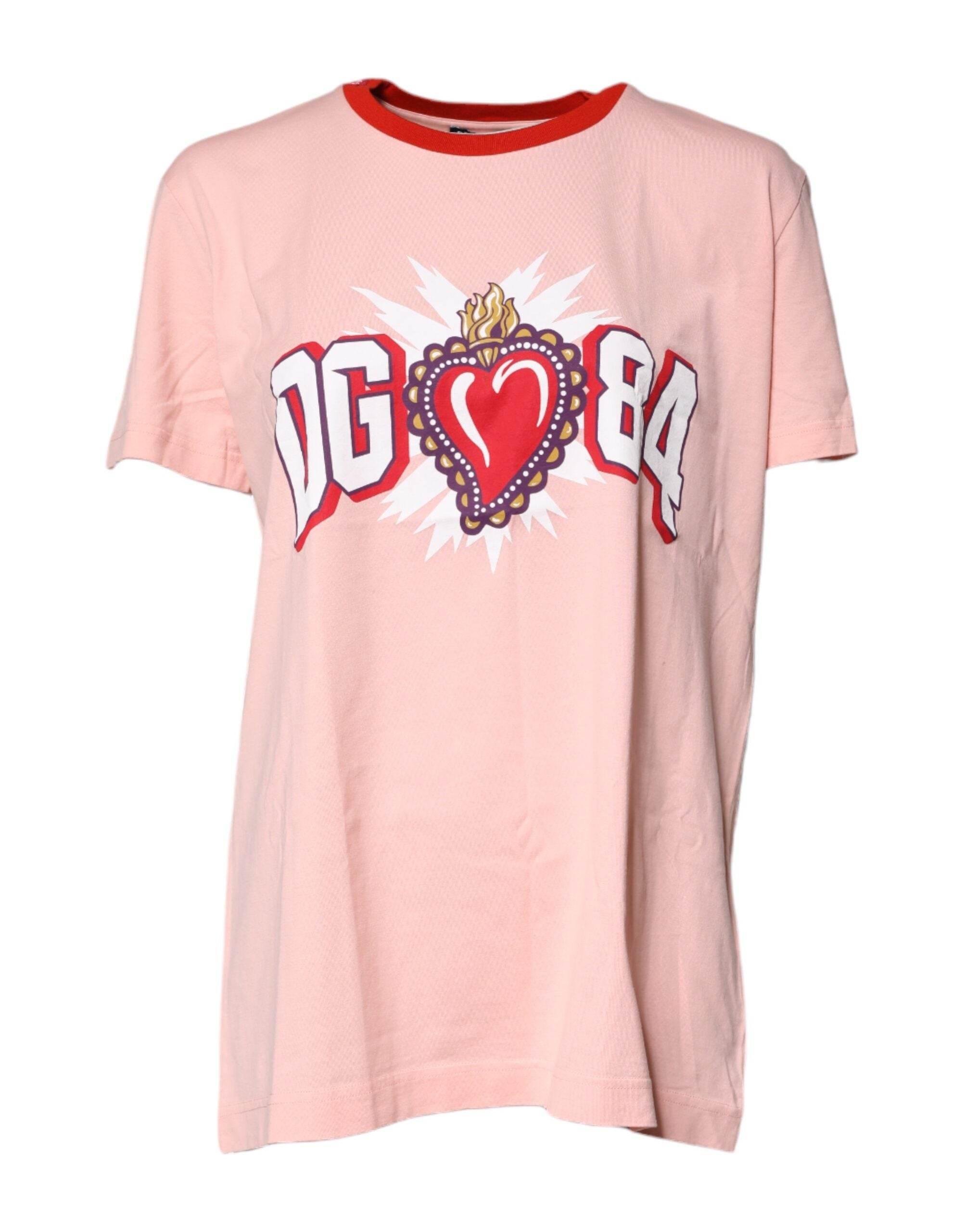 Dolce & Gabbana Pink D&G 84 Print Cotton Crew Neck T-shirt - Hilstor