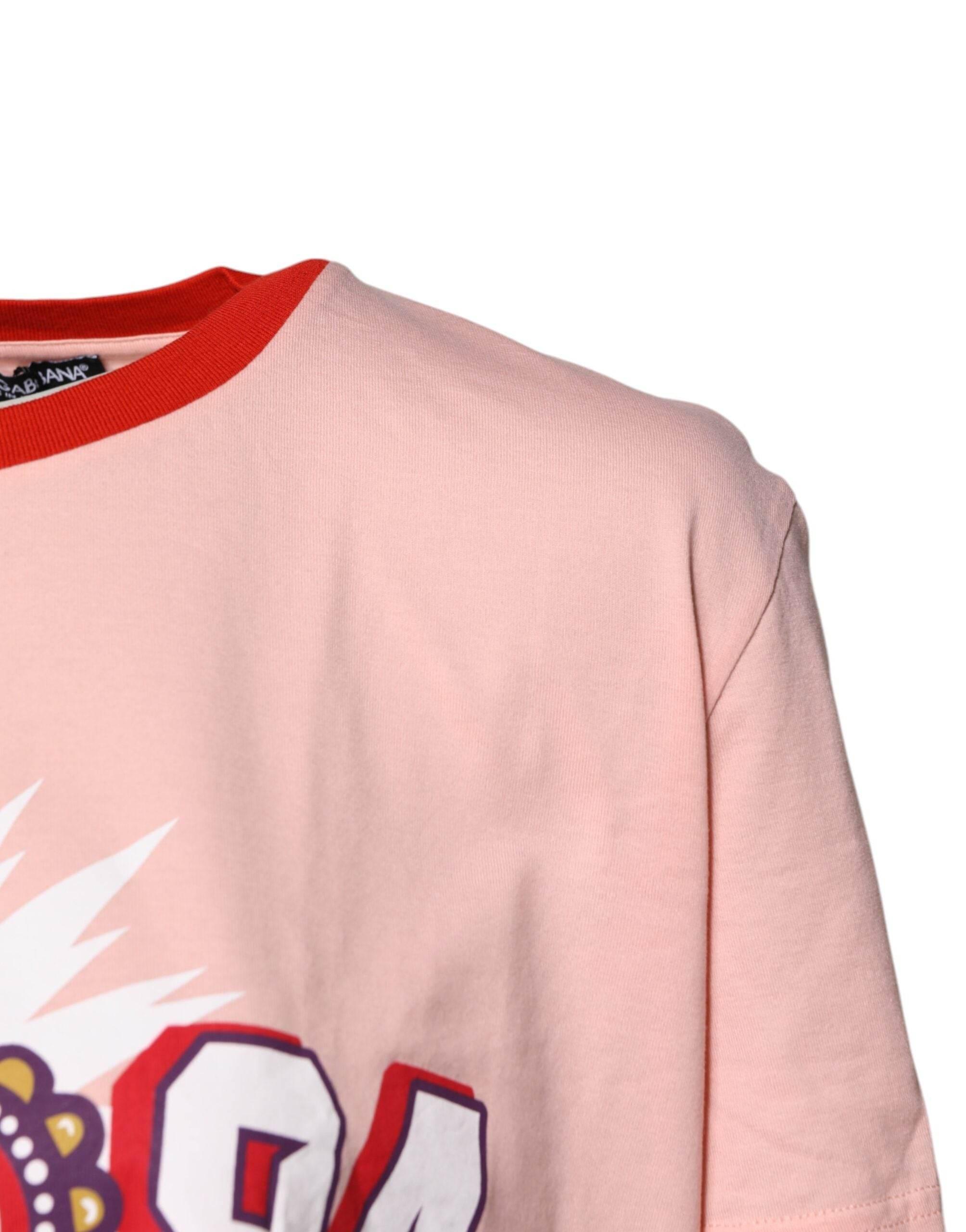 Dolce & Gabbana Pink D&G 84 Print Cotton Crew Neck T-shirt - Hilstor