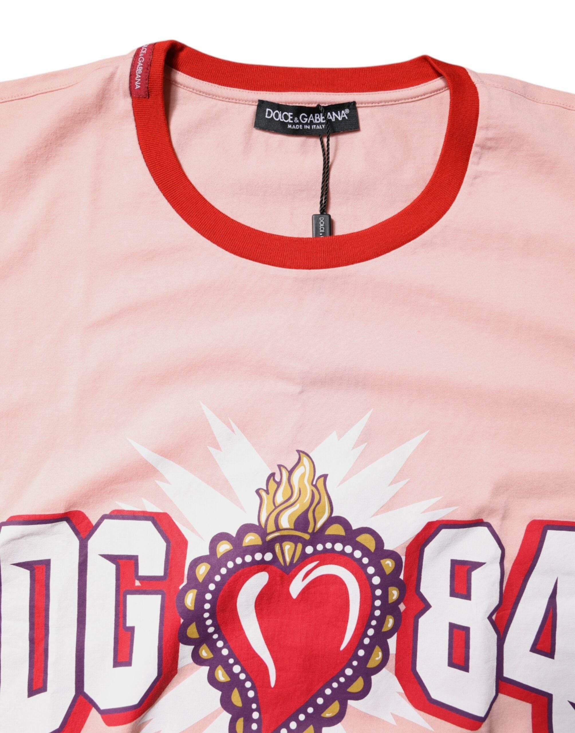Dolce & Gabbana Pink D&G 84 Print Cotton Crew Neck T-shirt - Hilstor