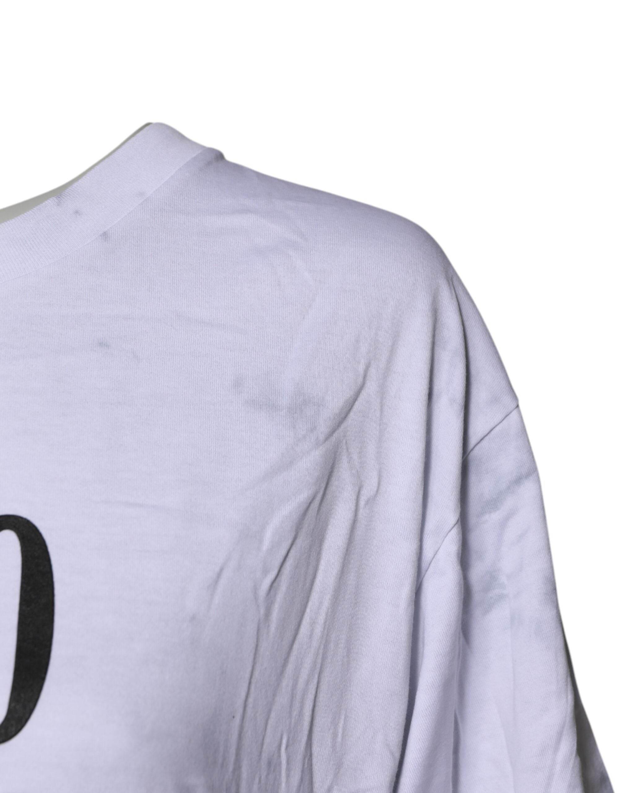 Dolce & Gabbana White Print Lace-Up Cotton Crew Neck T-shirt - Hilstor