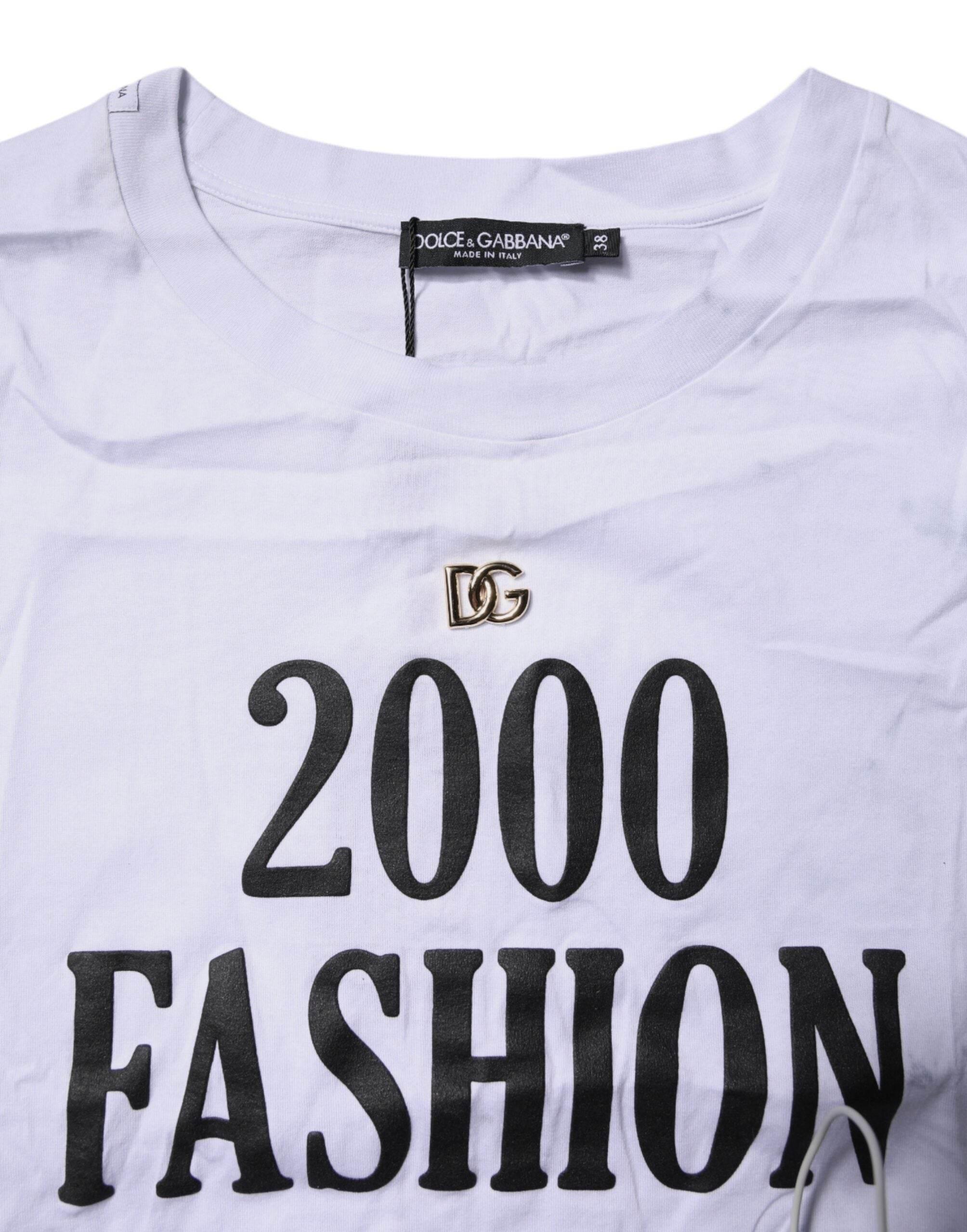Dolce & Gabbana White Print Lace-Up Cotton Crew Neck T-shirt - Hilstor