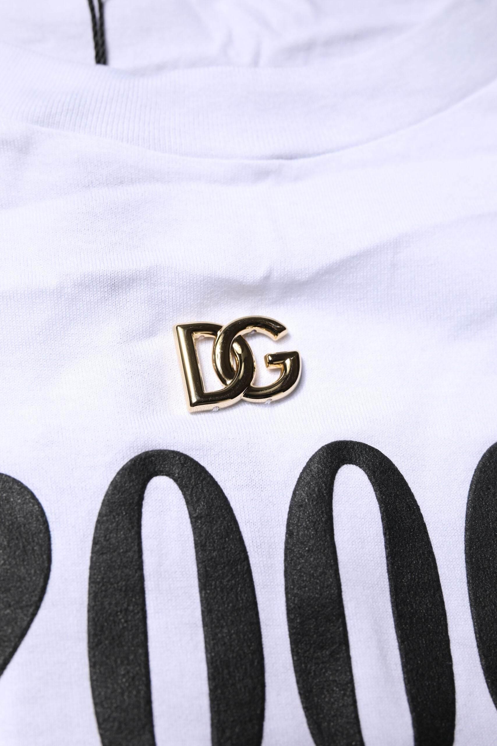 Dolce & Gabbana White Print Lace-Up Cotton Crew Neck T-shirt - Hilstor