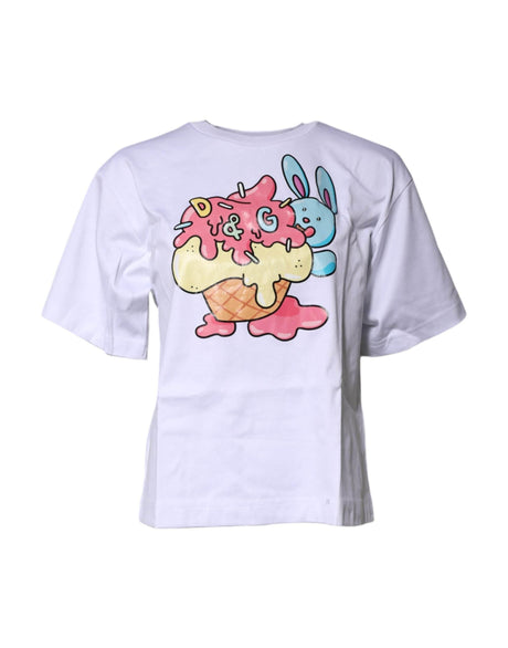 Dolce & Gabbana White Printed Cotton Crew Neck Tee T-shirt - Hilstor