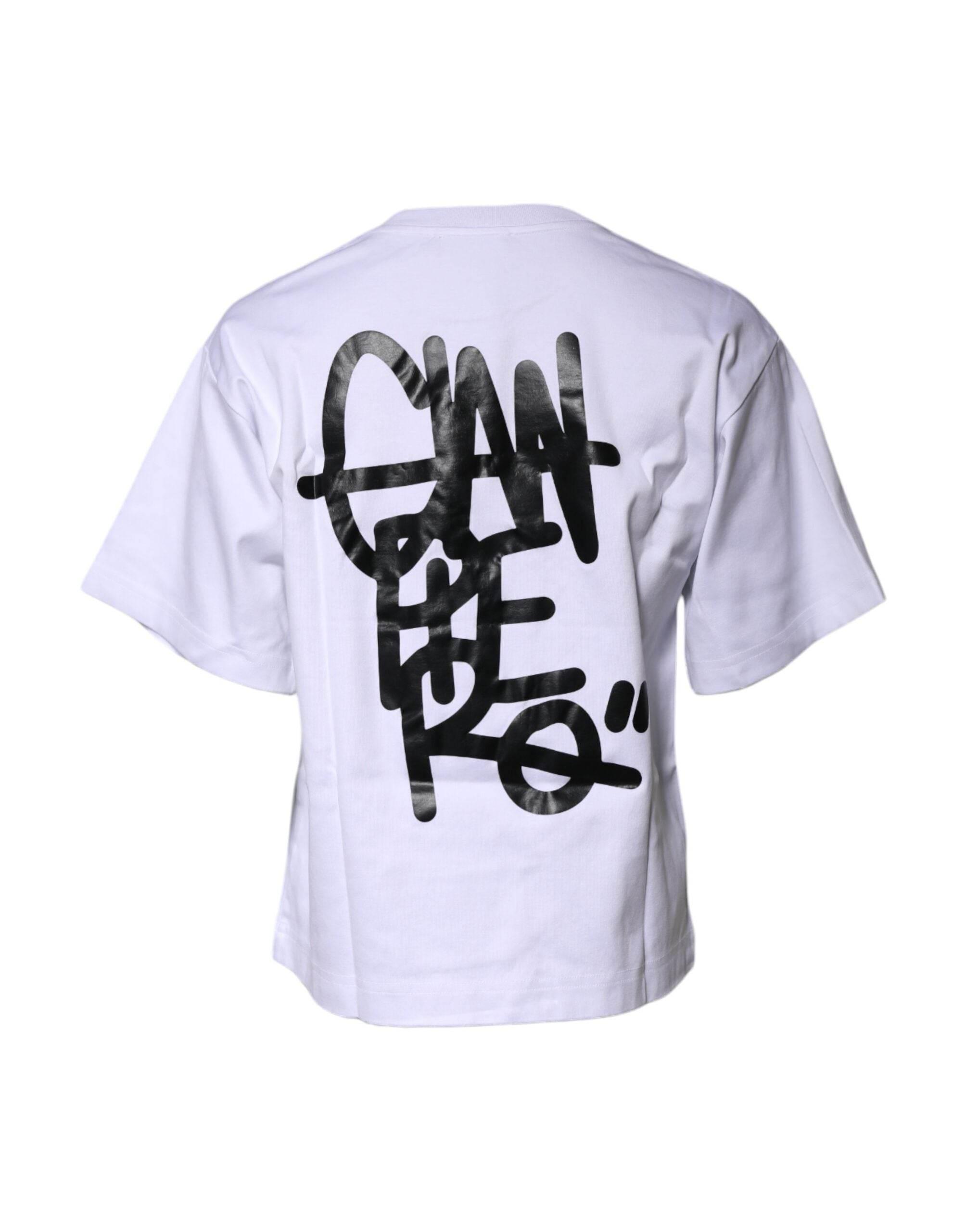 Dolce & Gabbana White Printed Cotton Crew Neck Tee T-shirt - Hilstor