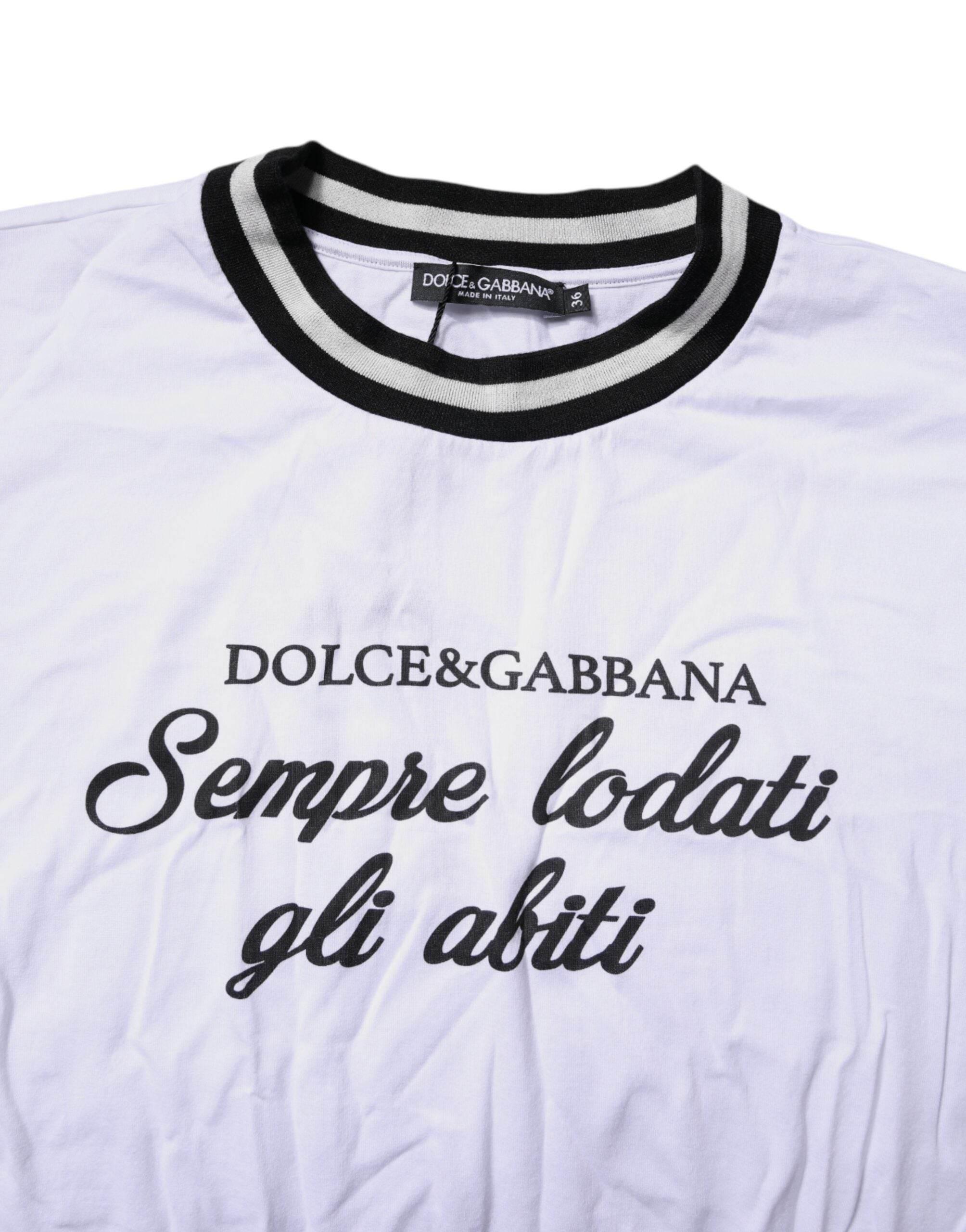 Dolce & Gabbana White Cotton DG Fashion Crew Neck T-shirt - Hilstor