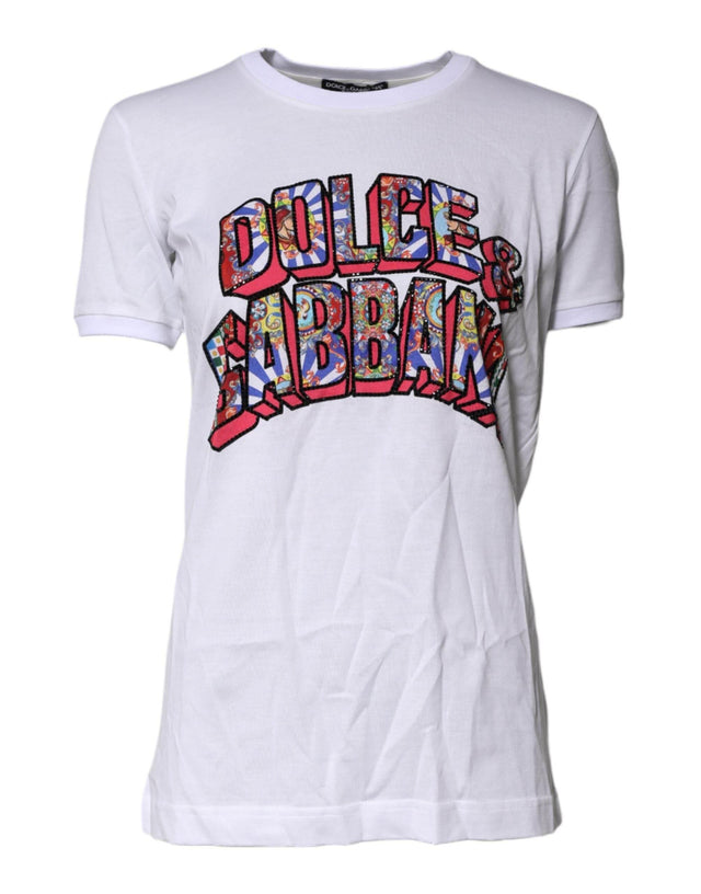Dolce & Gabbana White Cotton Logo Print Round Neck T-shirt - Hilstor