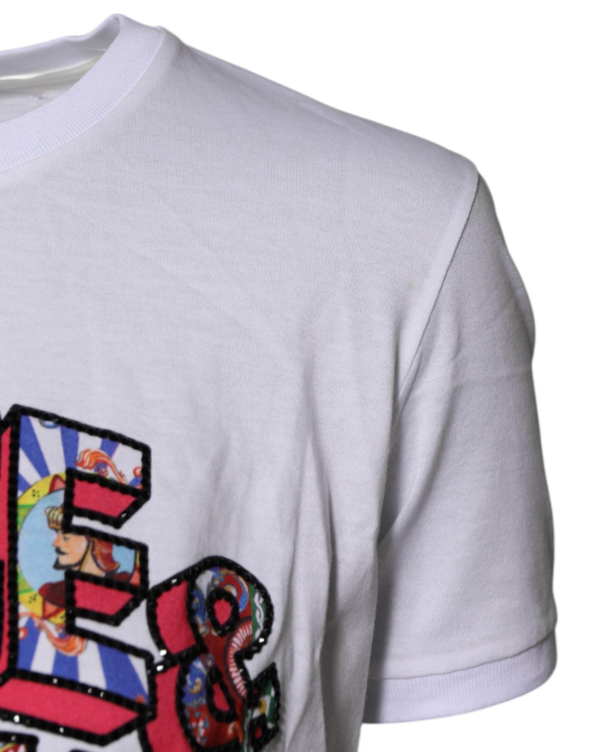 Dolce & Gabbana White Cotton Logo Print Round Neck T-shirt - Hilstor