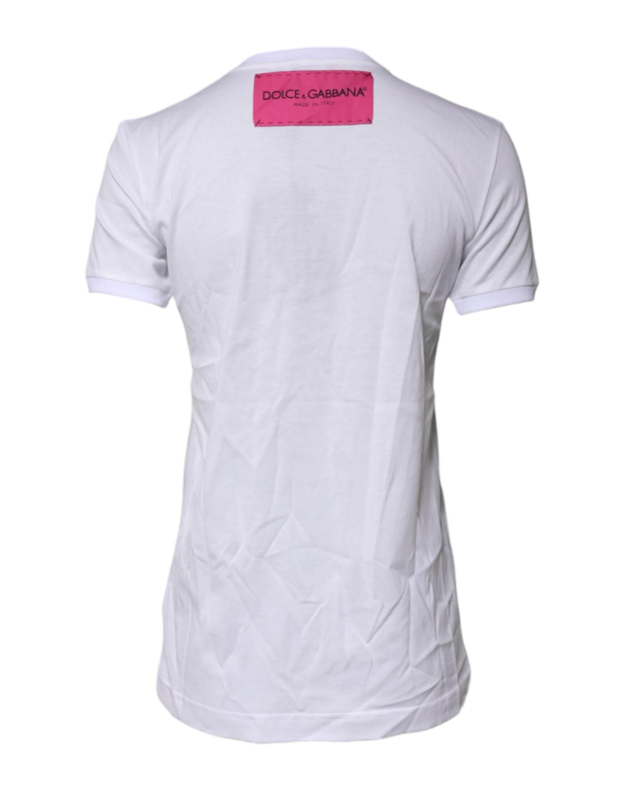 Dolce & Gabbana White Cotton Logo Print Round Neck T-shirt - Hilstor