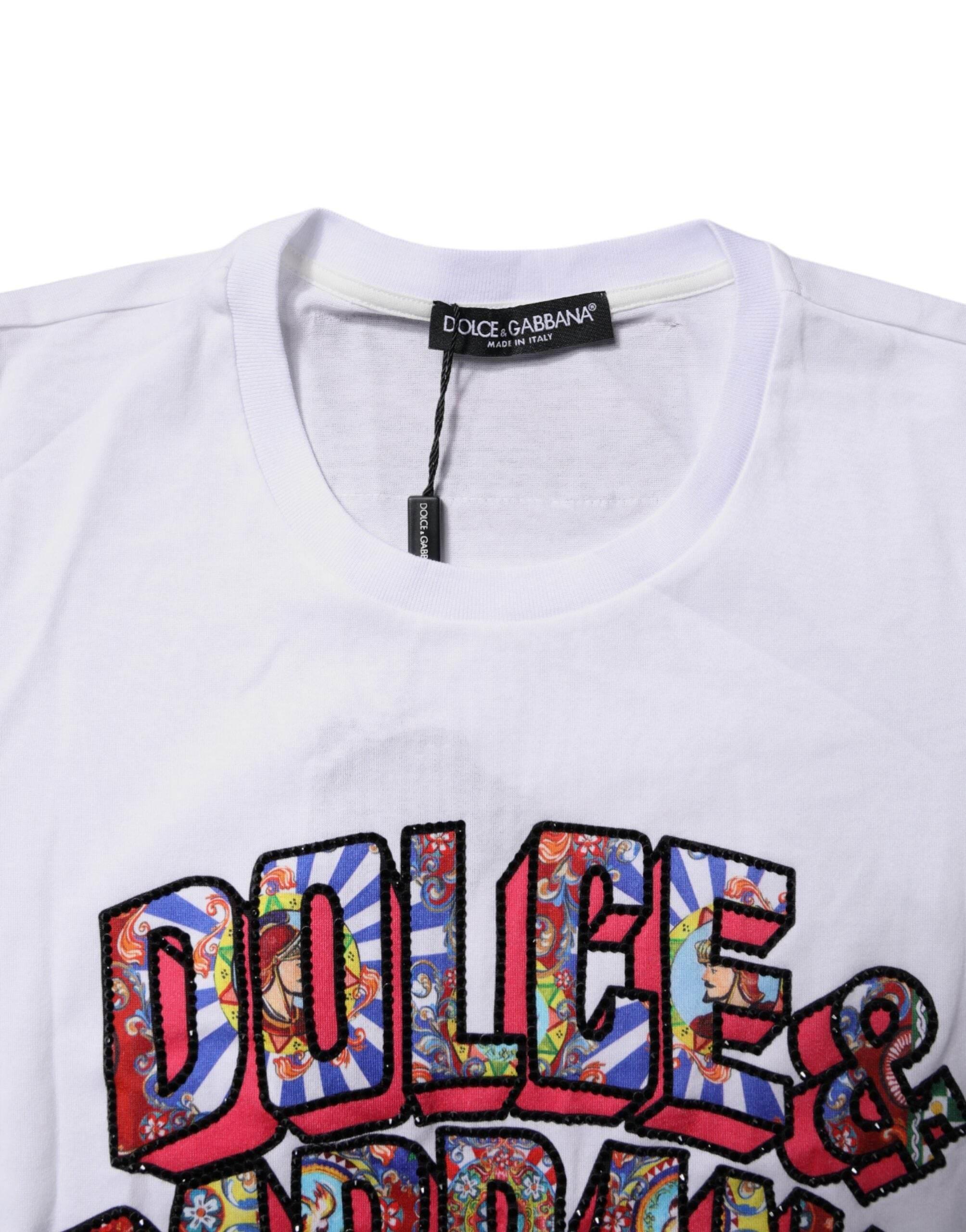 Dolce & Gabbana White Cotton Logo Print Round Neck T-shirt - Hilstor