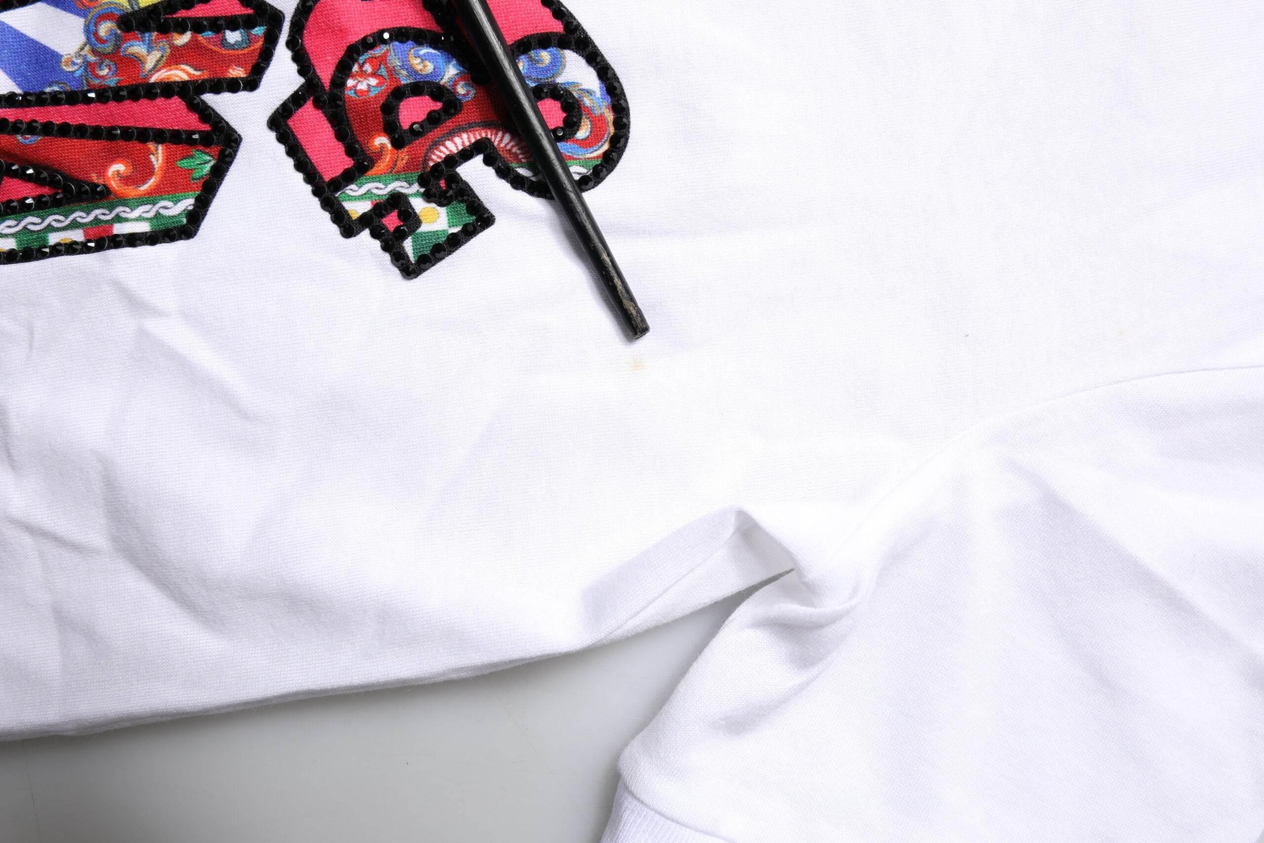 Dolce & Gabbana White Cotton Logo Print Round Neck T-shirt - Hilstor