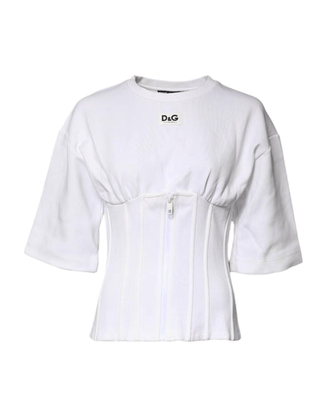 Dolce & Gabbana White Cotton Blend 3/4 Sleeves Blouse Top - Hilstor