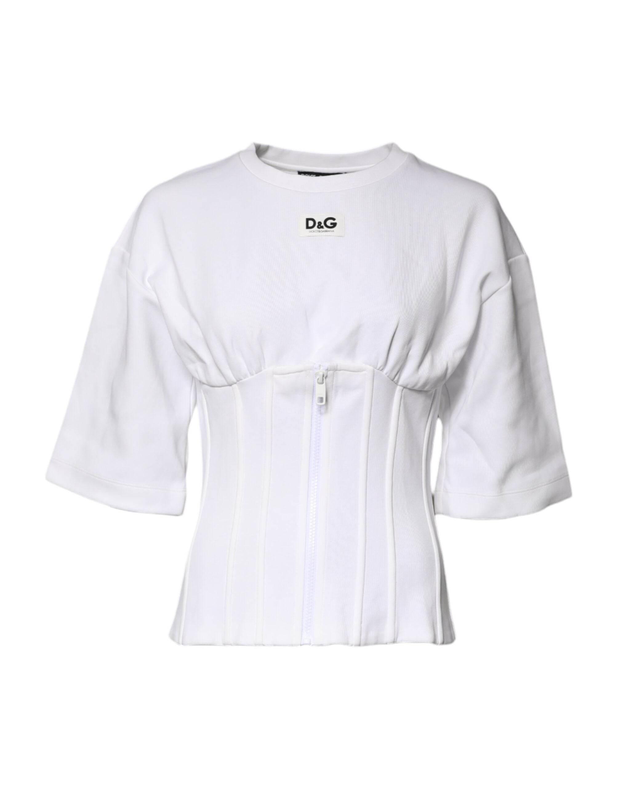 Dolce & Gabbana White Cotton Blend 3/4 Sleeves Blouse Top - Hilstor