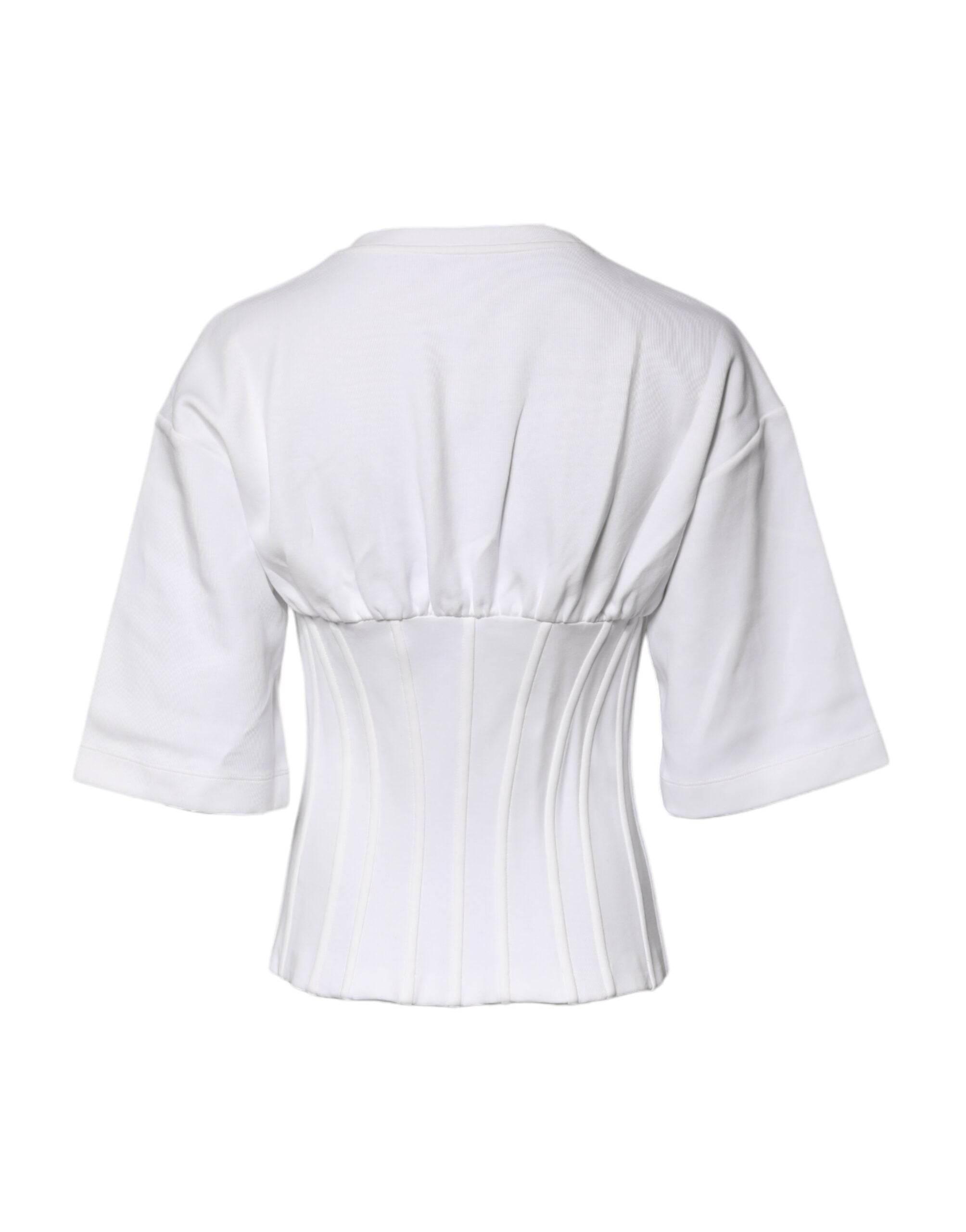 Dolce & Gabbana White Cotton Blend 3/4 Sleeves Blouse Top - Hilstor