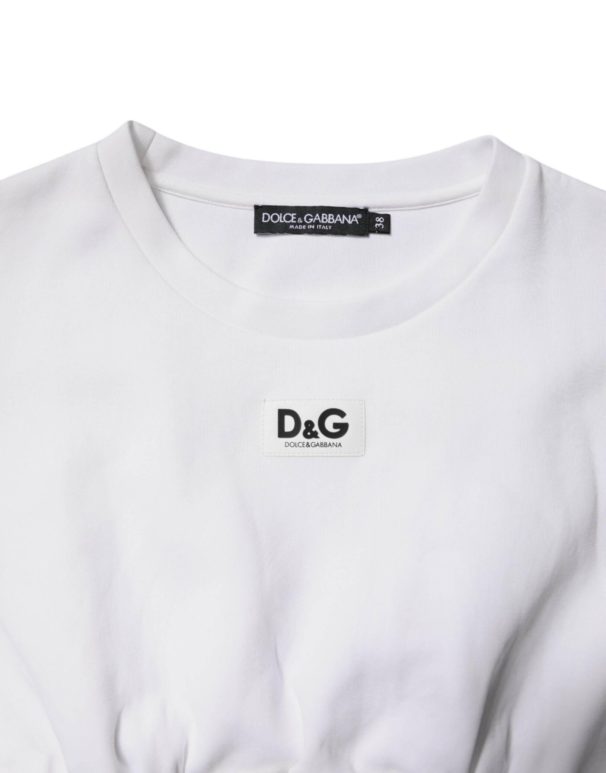 Dolce & Gabbana White Cotton Blend 3/4 Sleeves Blouse Top - Hilstor