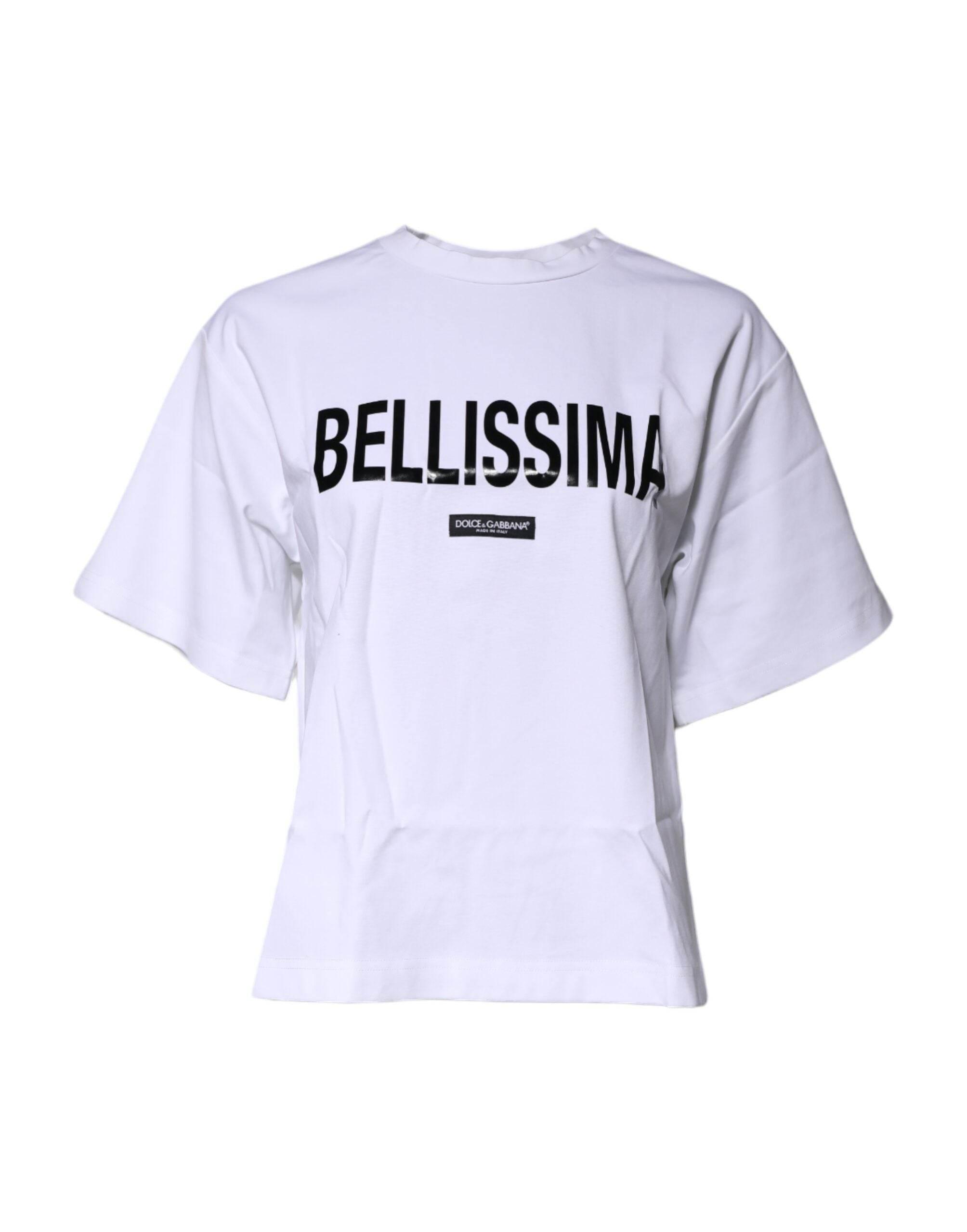 Dolce & Gabbana White Bellissima Cotton Crew Neck T-shirt - Hilstor