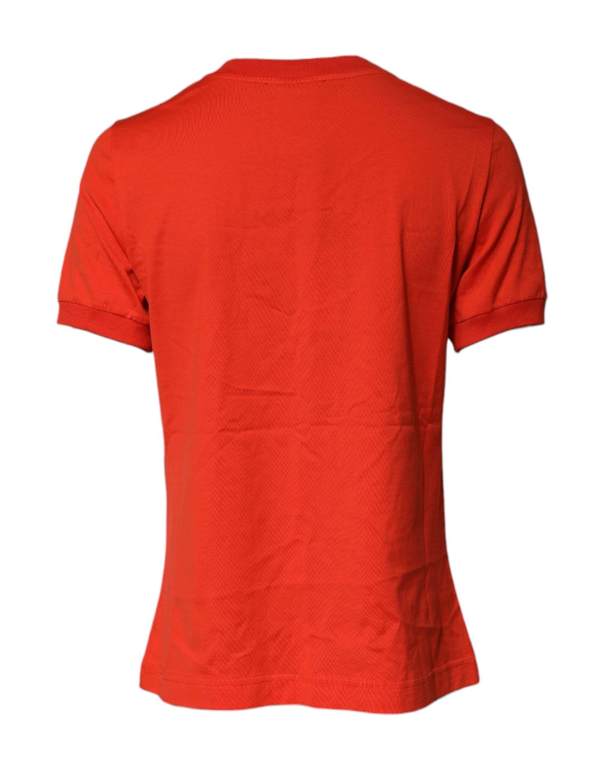 Dolce & Gabbana Red Floral Embroidery Cotton Crew Neck T-shirt - Hilstor