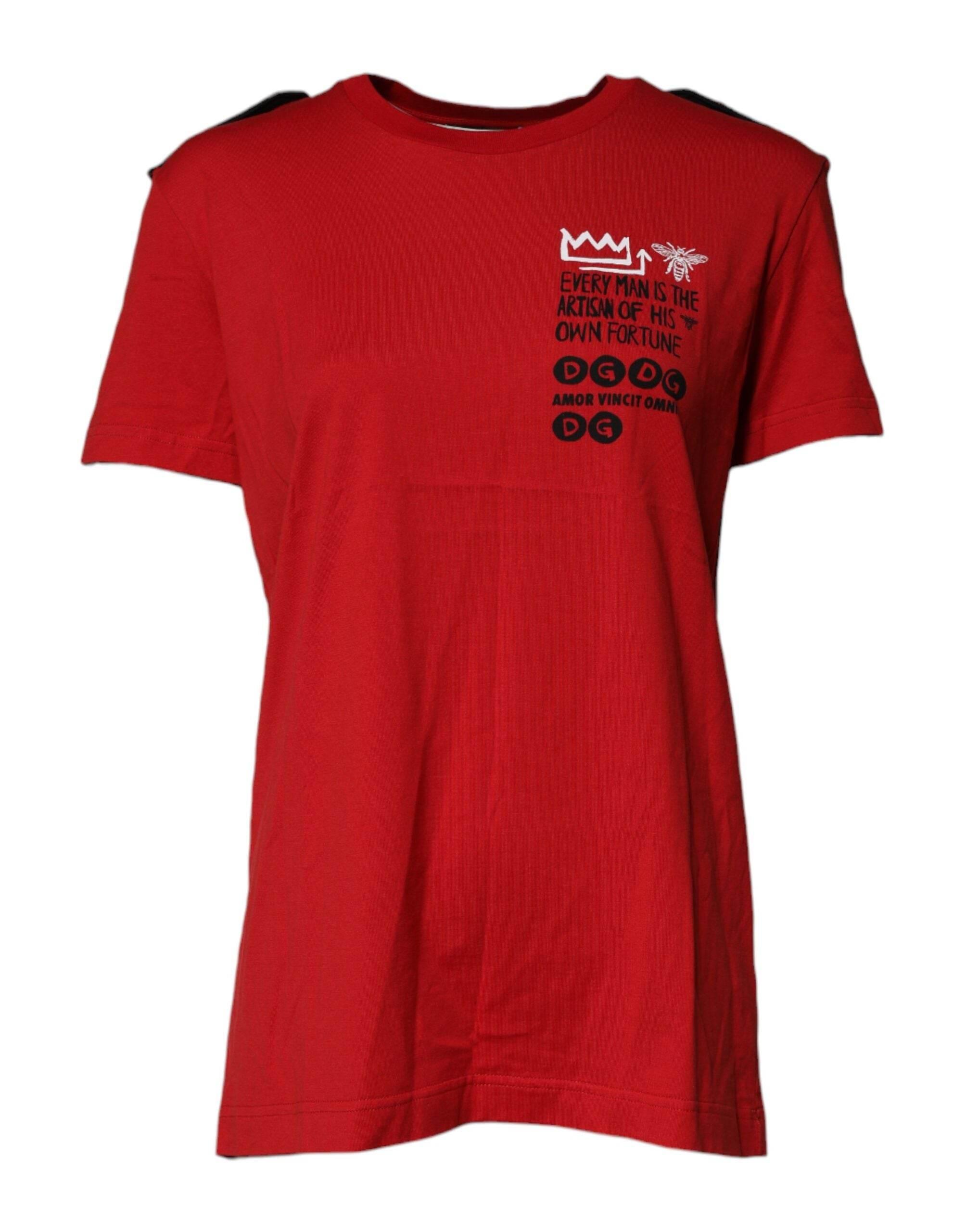 Dolce & Gabbana Red Cotton Graphic Print Crew Neck T-shirt - Hilstor